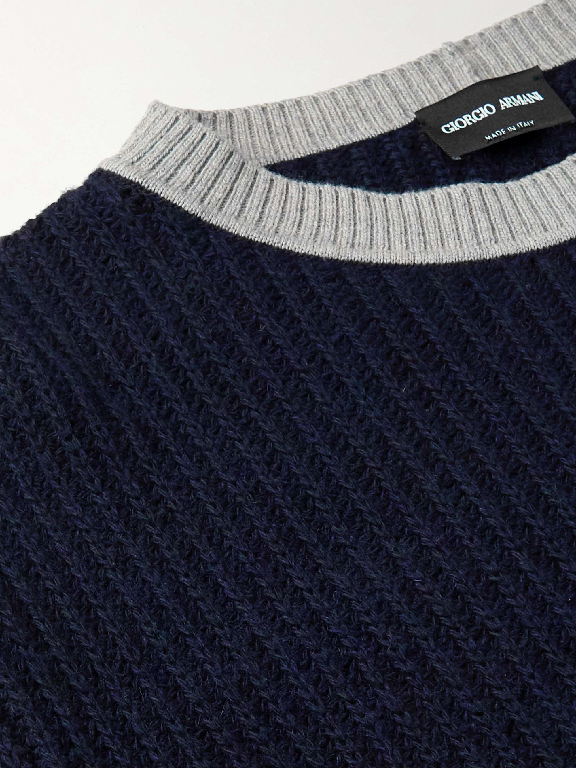 GIORGIO ARMANI Two-Tone Ribbed Cashmere and Cotton-Blend Sweater