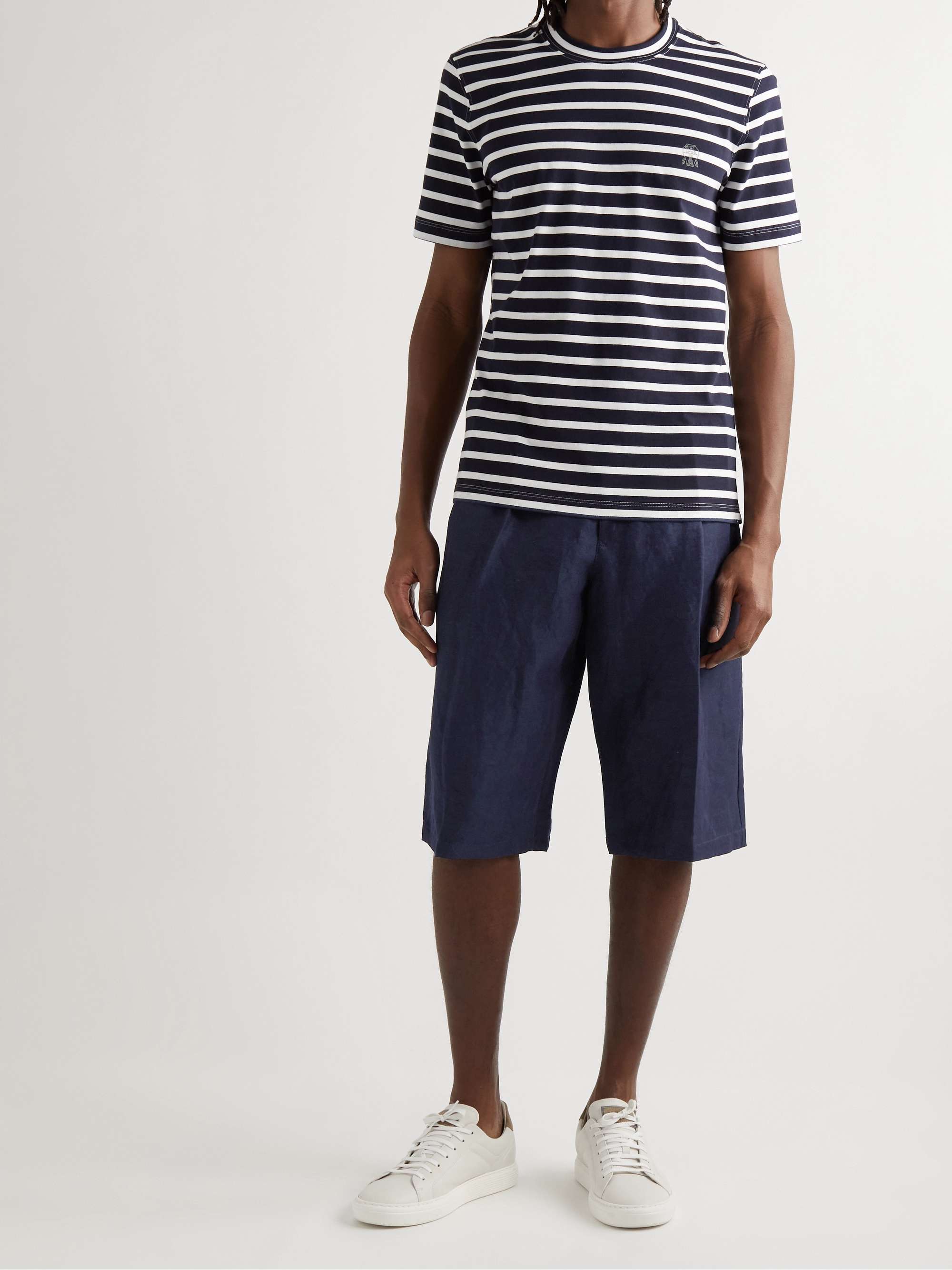 GIORGIO ARMANI Straight-Leg Pleated Linen-Blend Twill Bermuda Shorts