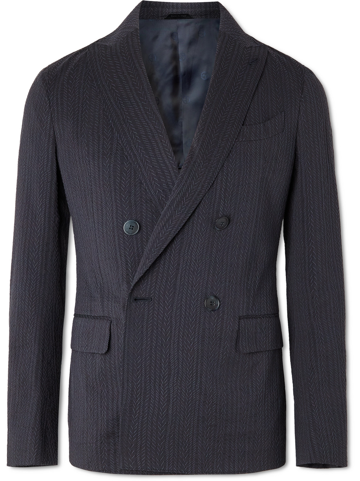 Upton Unstructured Double-Breasted Topstitched Cotton-Blend Blazer