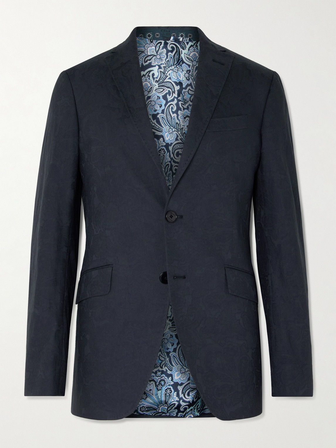 Etro Slim-fit Cotton-blend Jacquard Suit Jacket In Blue