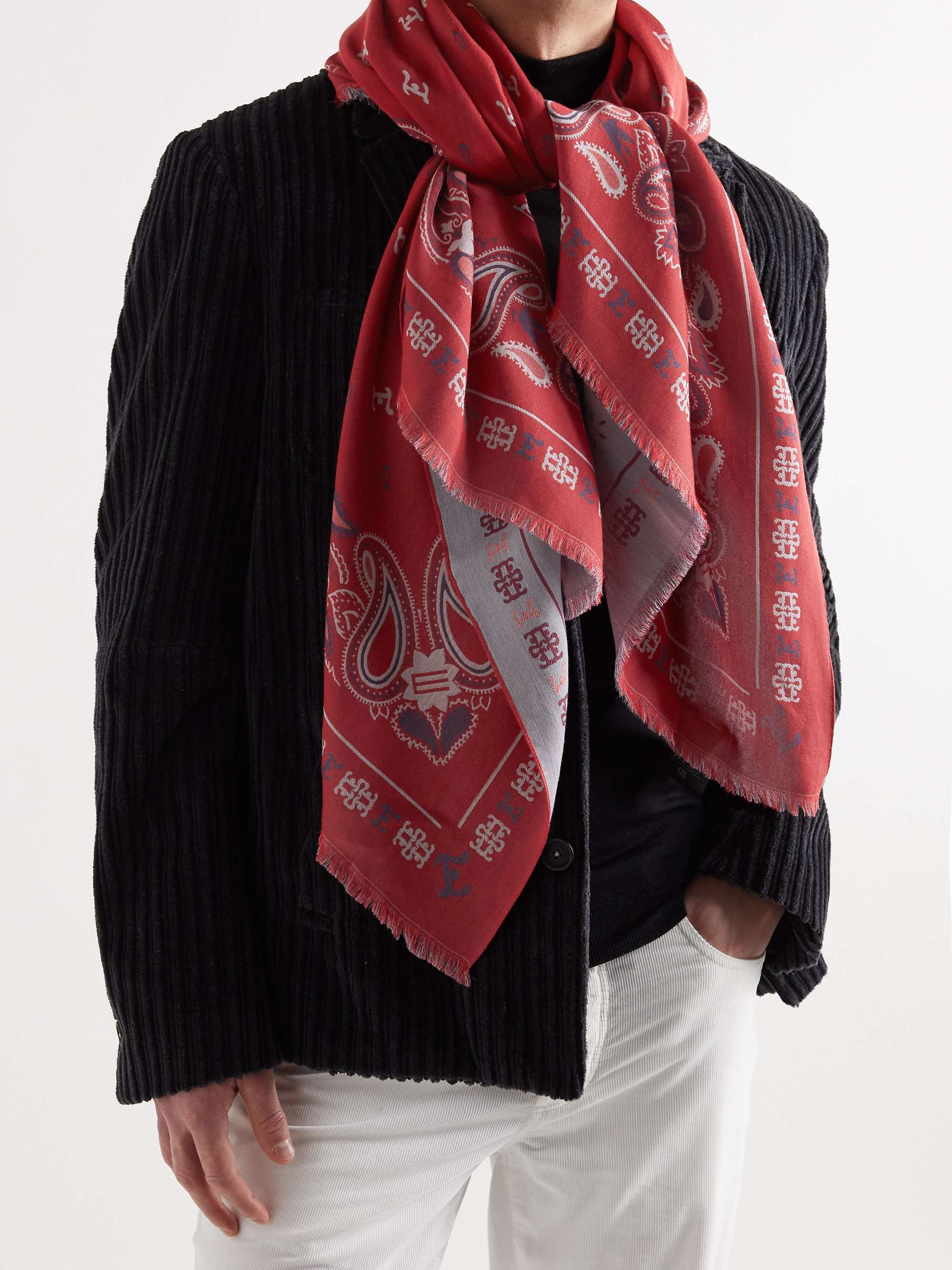 ETRO Fringed Bandana-Print Cotton and Silk-Blend Voile Scarf