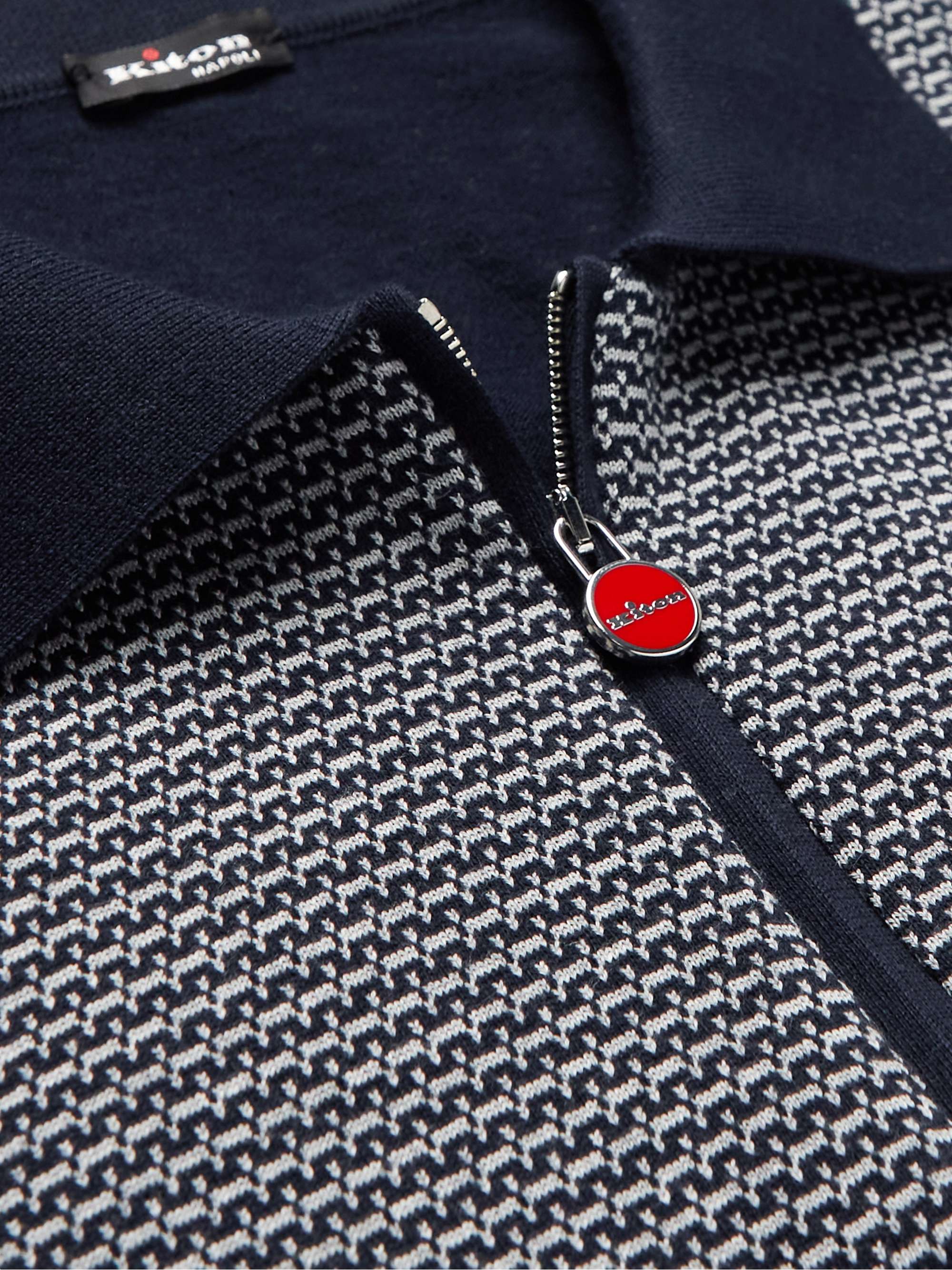 Slim-Fit Colour-Block Cotton-Jacquard Half-Zip Polo Shirt
