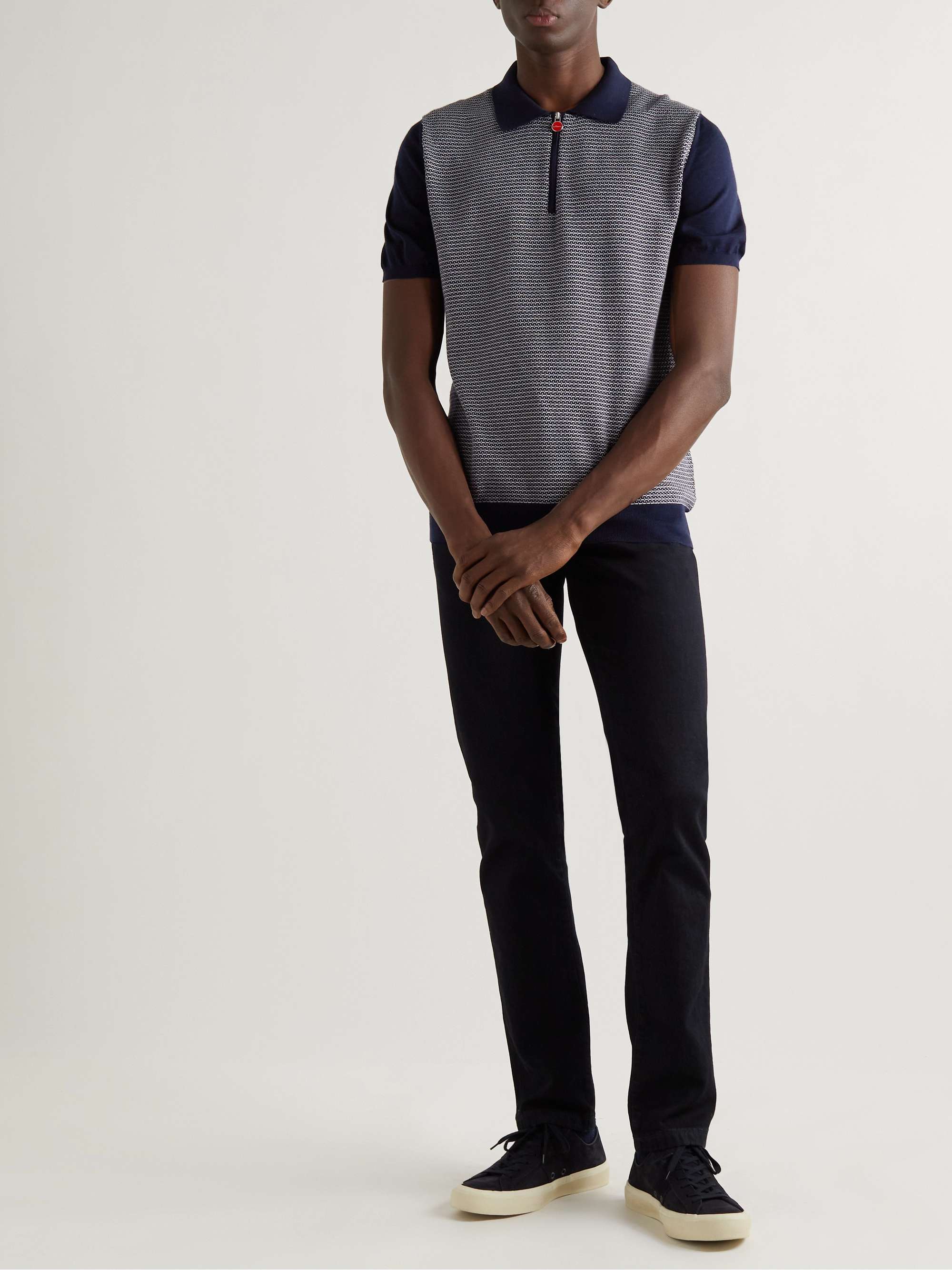 Slim-Fit Colour-Block Cotton-Jacquard Half-Zip Polo Shirt
