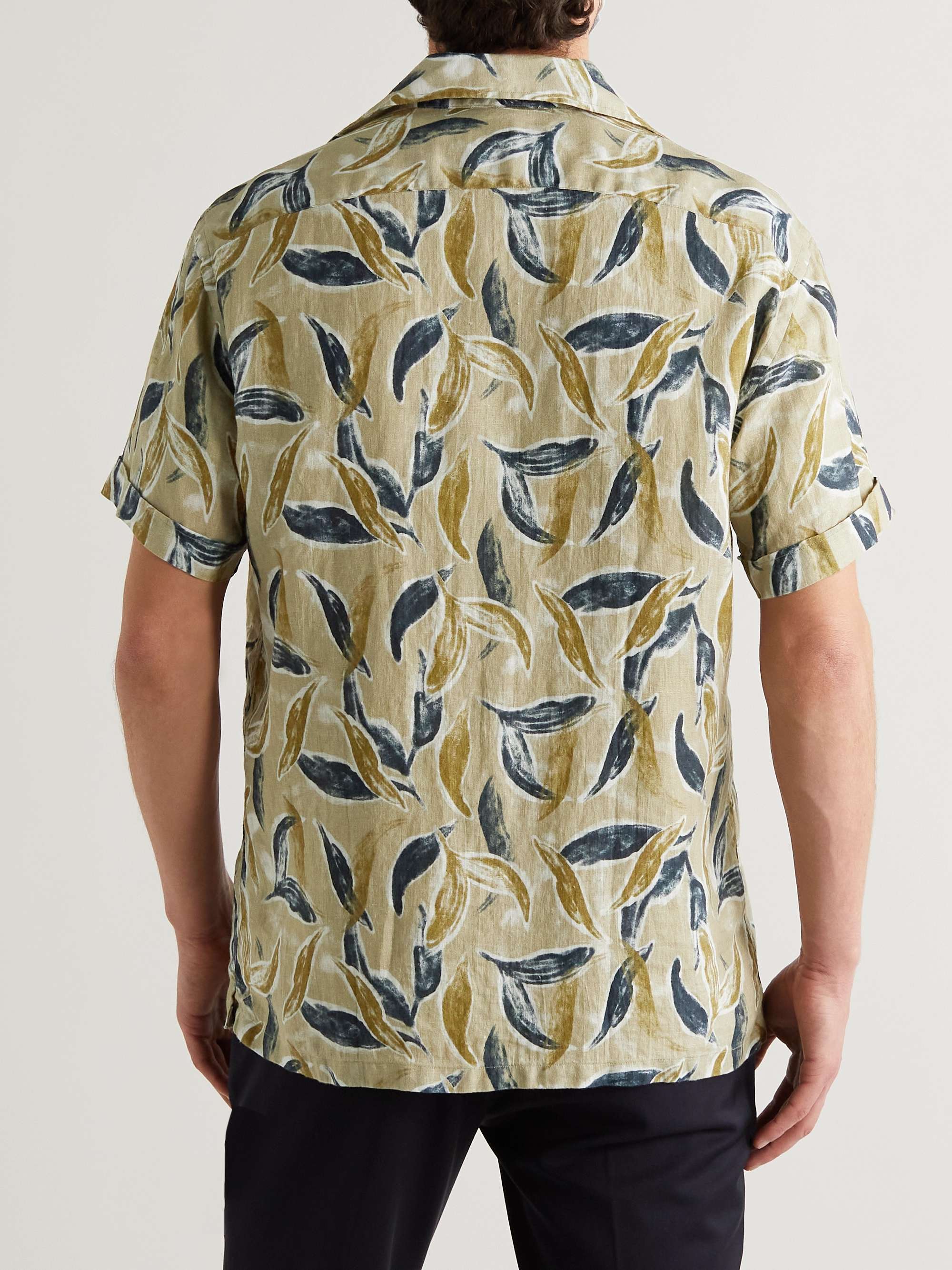 LARDINI Camp-Collar Printed Linen Shirt