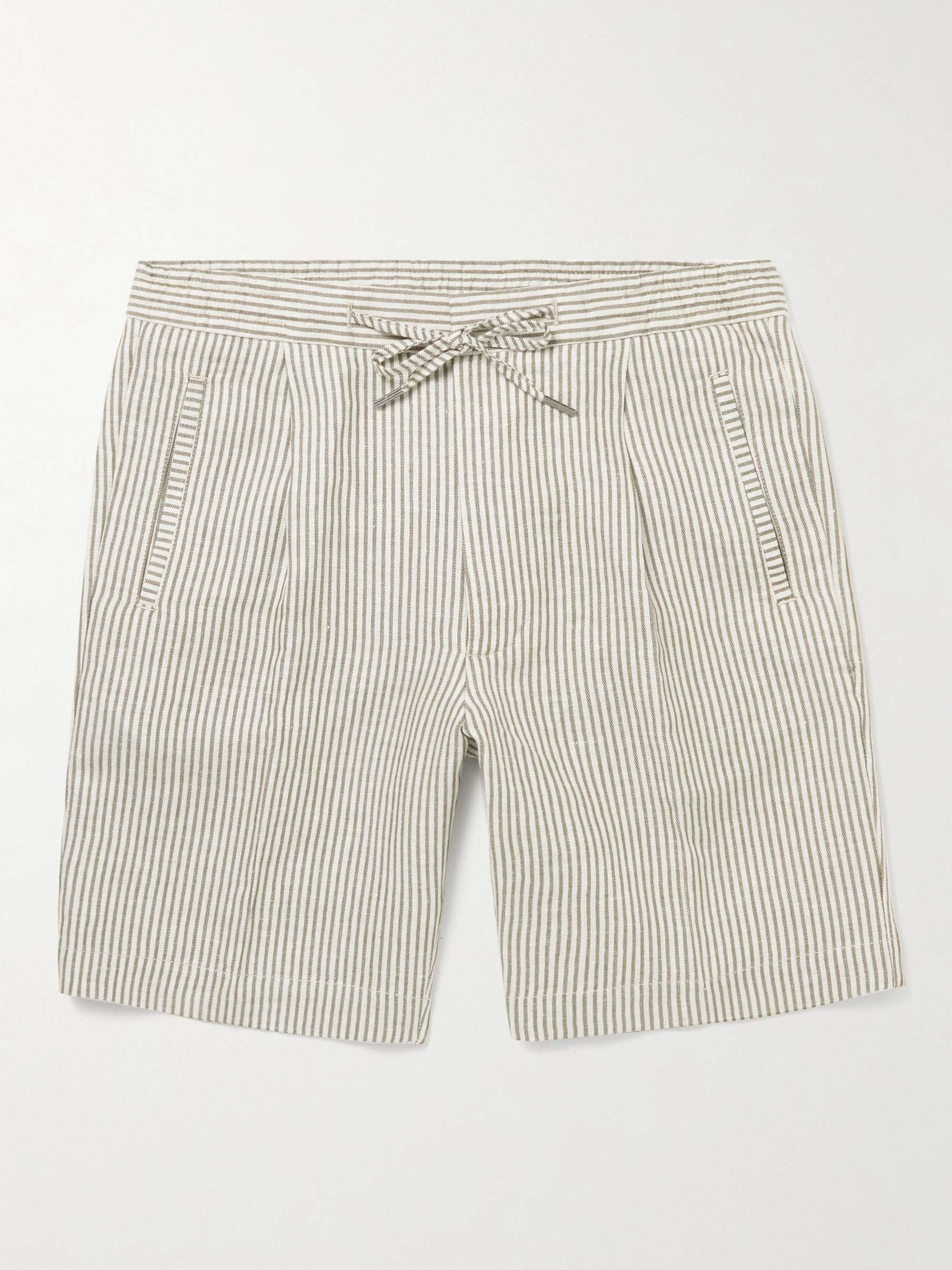 LARDINI Straight-Leg Striped Linen-Blend Drawstring Shorts