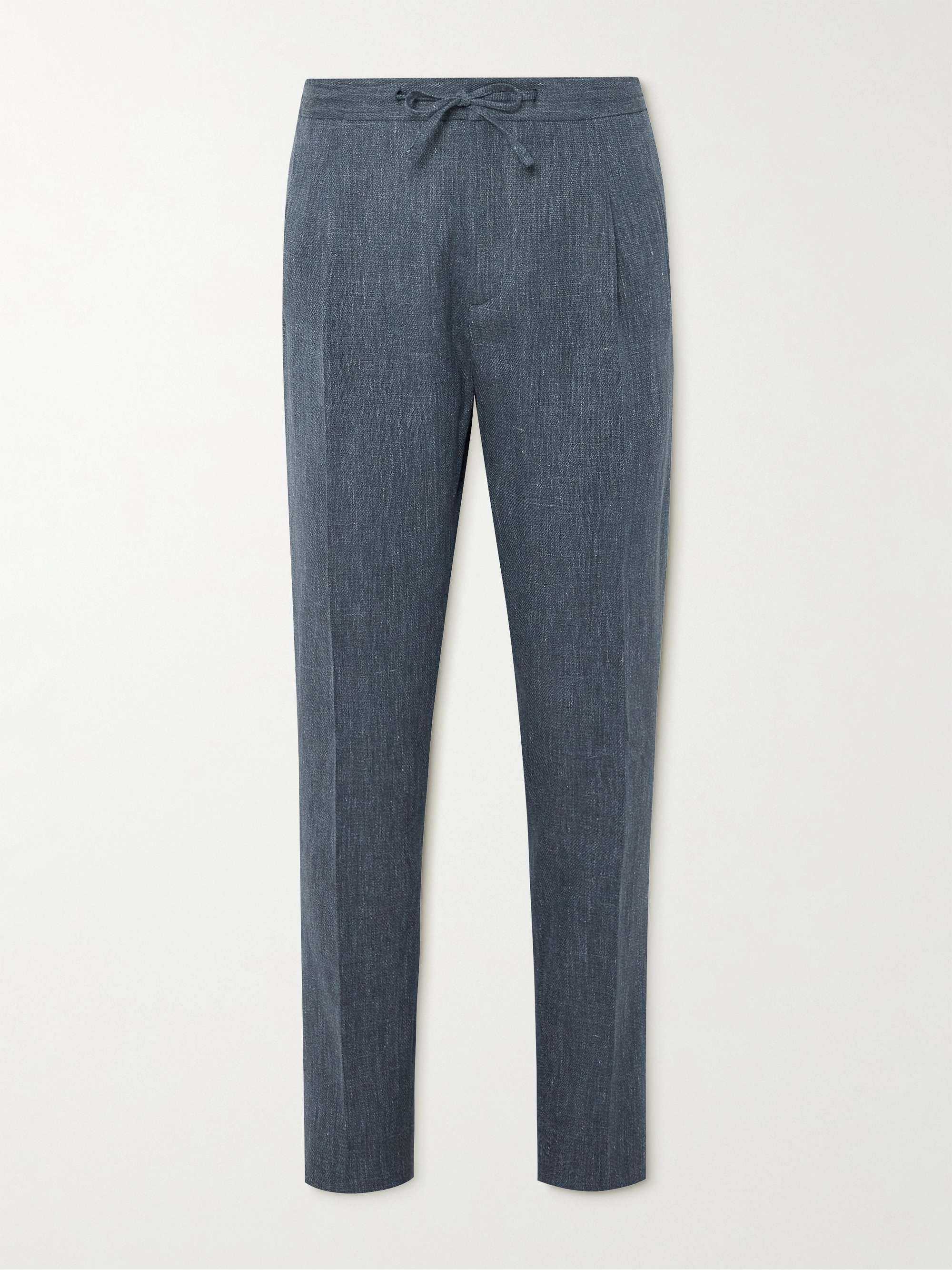 LARDINI Slim-Fit Tapered Linen and Cotton-Blend Drawstring Suit Trousers