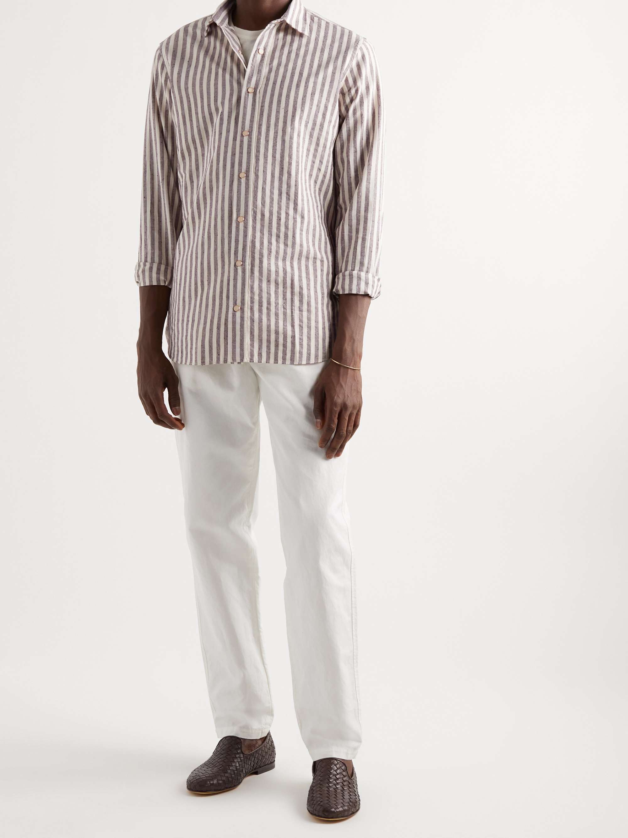 LARDINI Striped Slub Cotton Shirt