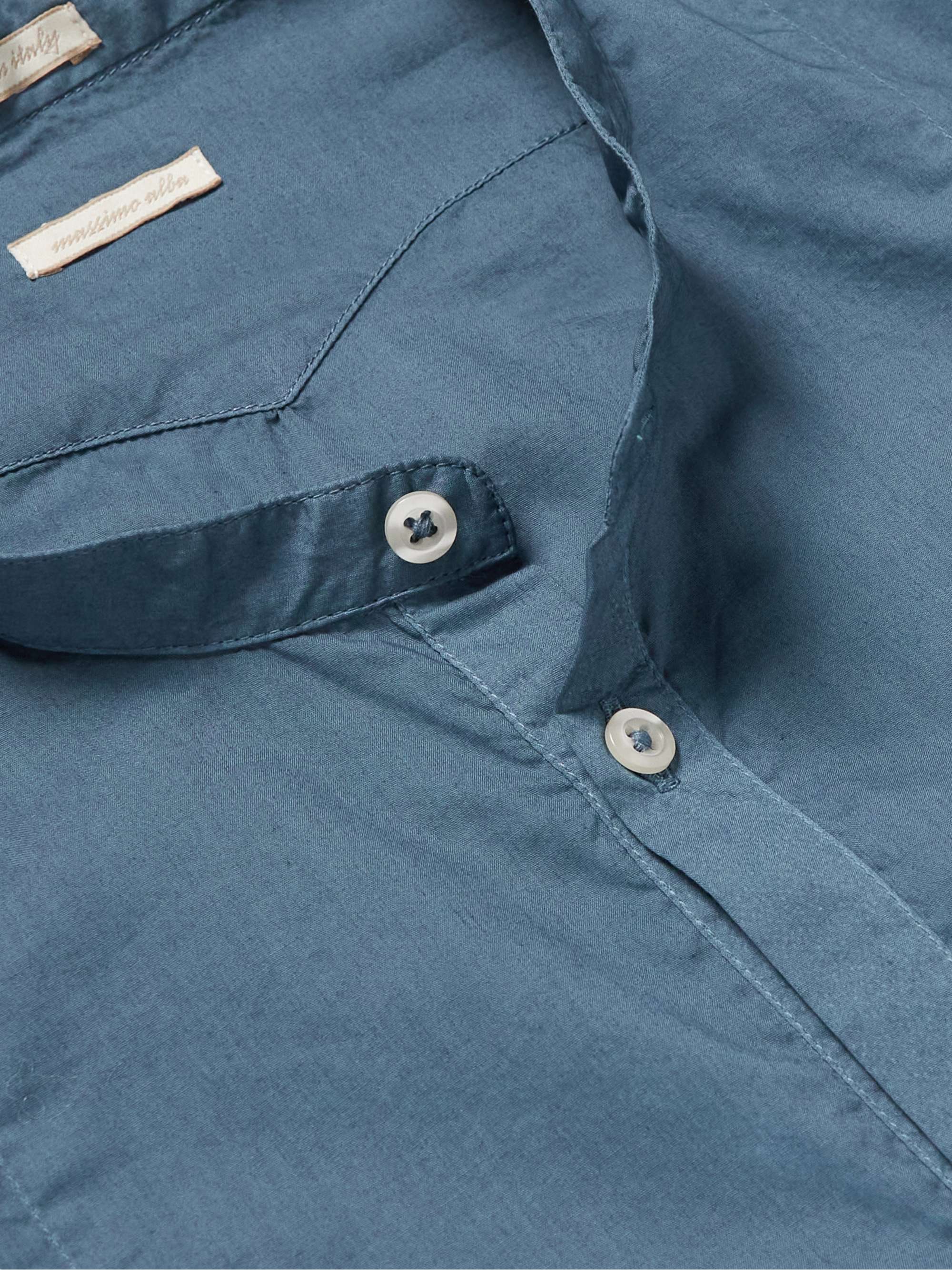 MASSIMO ALBA Kos Slim-Fit Grandad-Collar Cotton-Voile Half-Placket Shirt