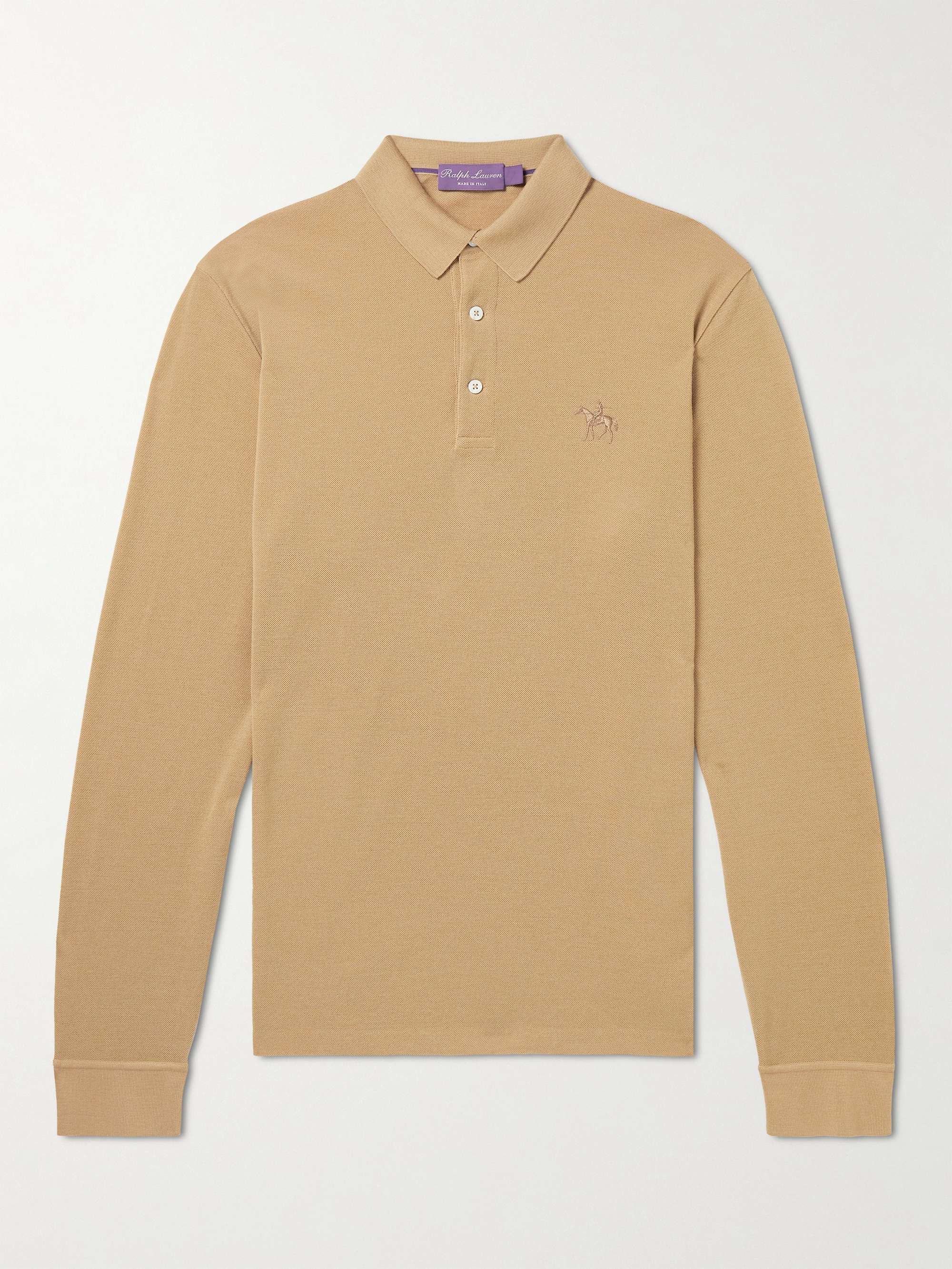RALPH LAUREN PURPLE LABEL Logo-Embroidered Wool-Piqué Polo Shirt