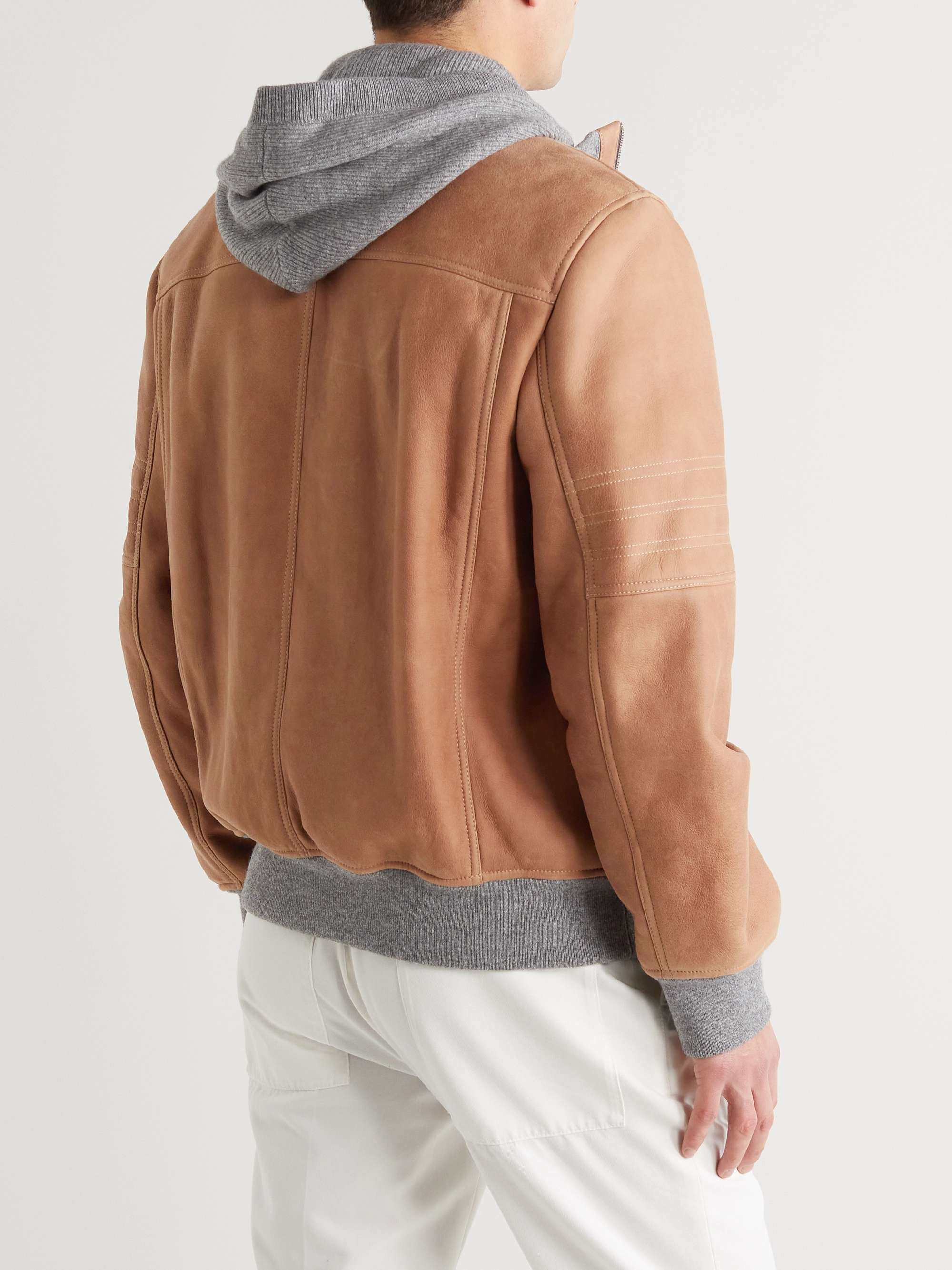 BRUNELLO CUCINELLI Convertible Suede Hooded Bomber Jacket