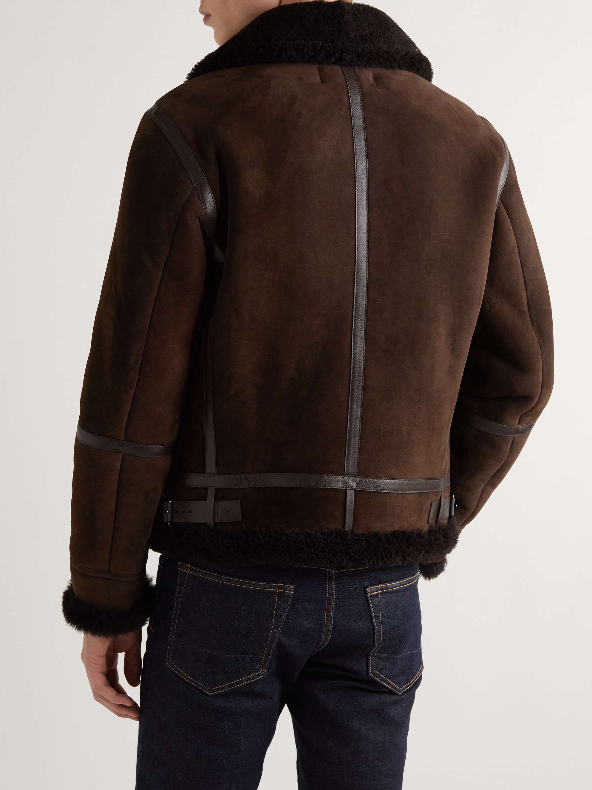 RALPH LAUREN PURPLE LABEL Leather-Trimmed Shearling Jacket