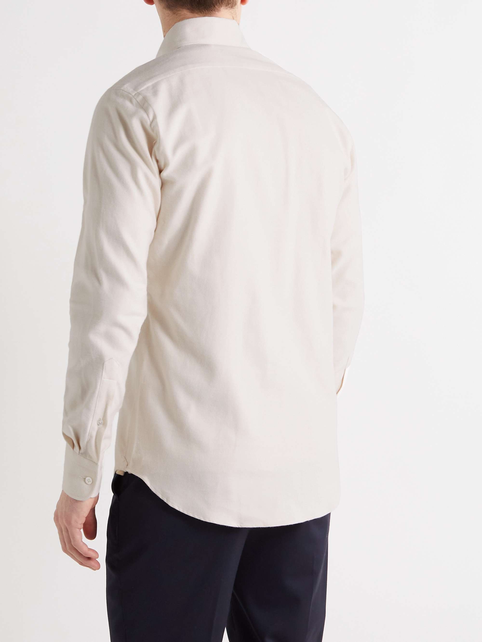 THOM SWEENEY Button-Down Collar Herringbone Cotton Shirt