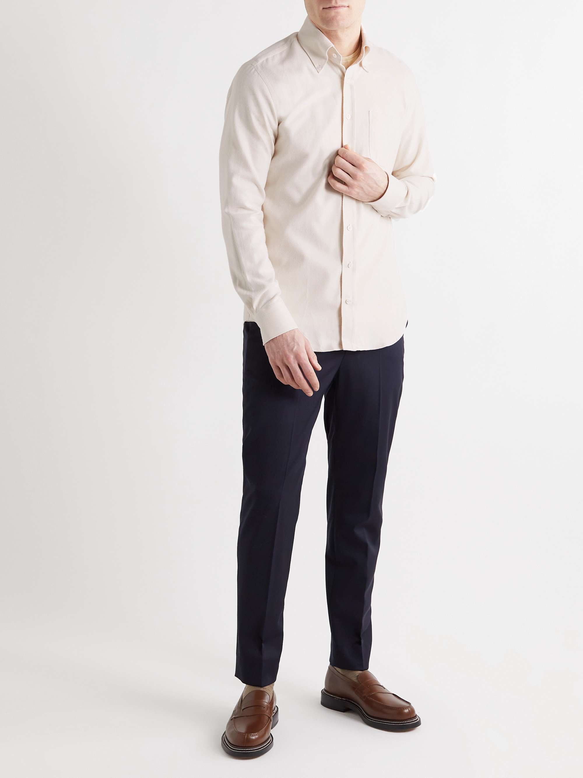 THOM SWEENEY Button-Down Collar Herringbone Cotton Shirt