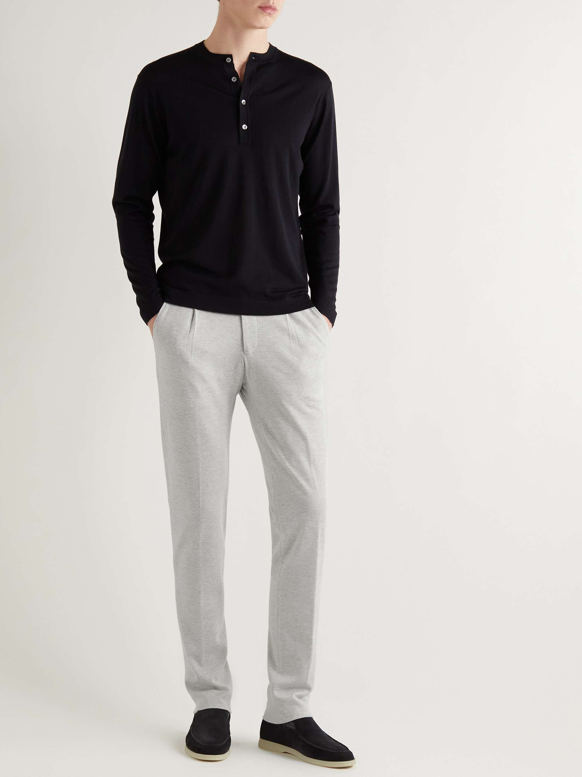 THOM SWEENEY Slim-Fit Tapered Wool and Cotton-Blend Jersey Trousers