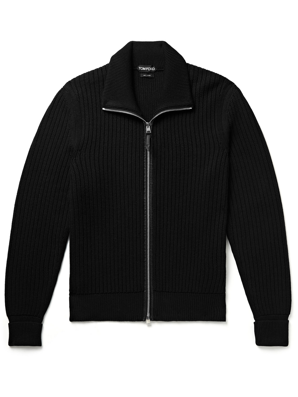 Tom Ford Leather-trimmed Ribbed Wool And Cashmere-blend Zip-up Cardigan ...