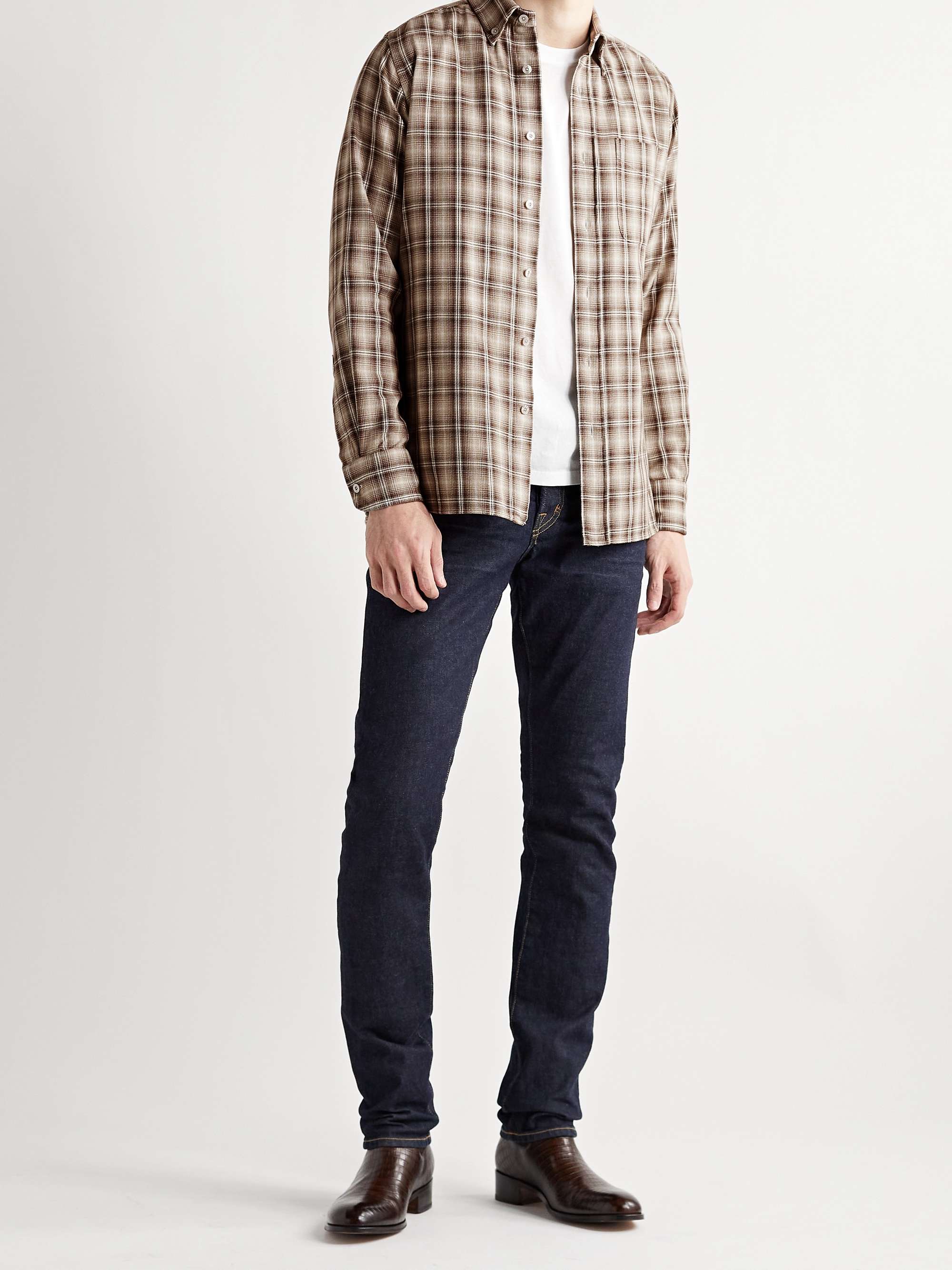 TOM FORD Slim-Fit Button-Down Collar Checked Cotton Shirt
