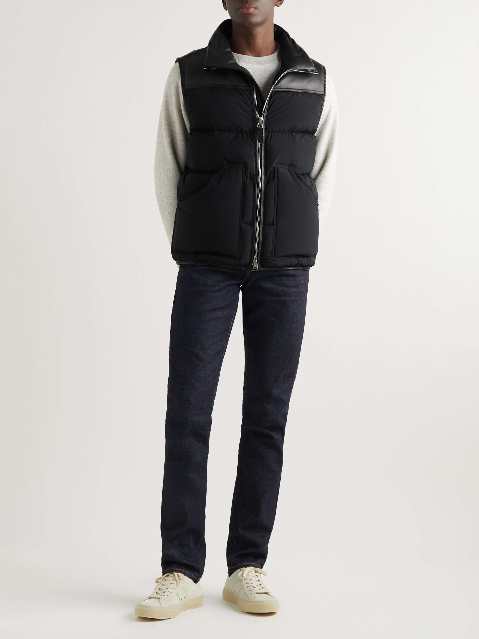 TOM FORD Leather-Trimmed Quilted Shell Down Gilet