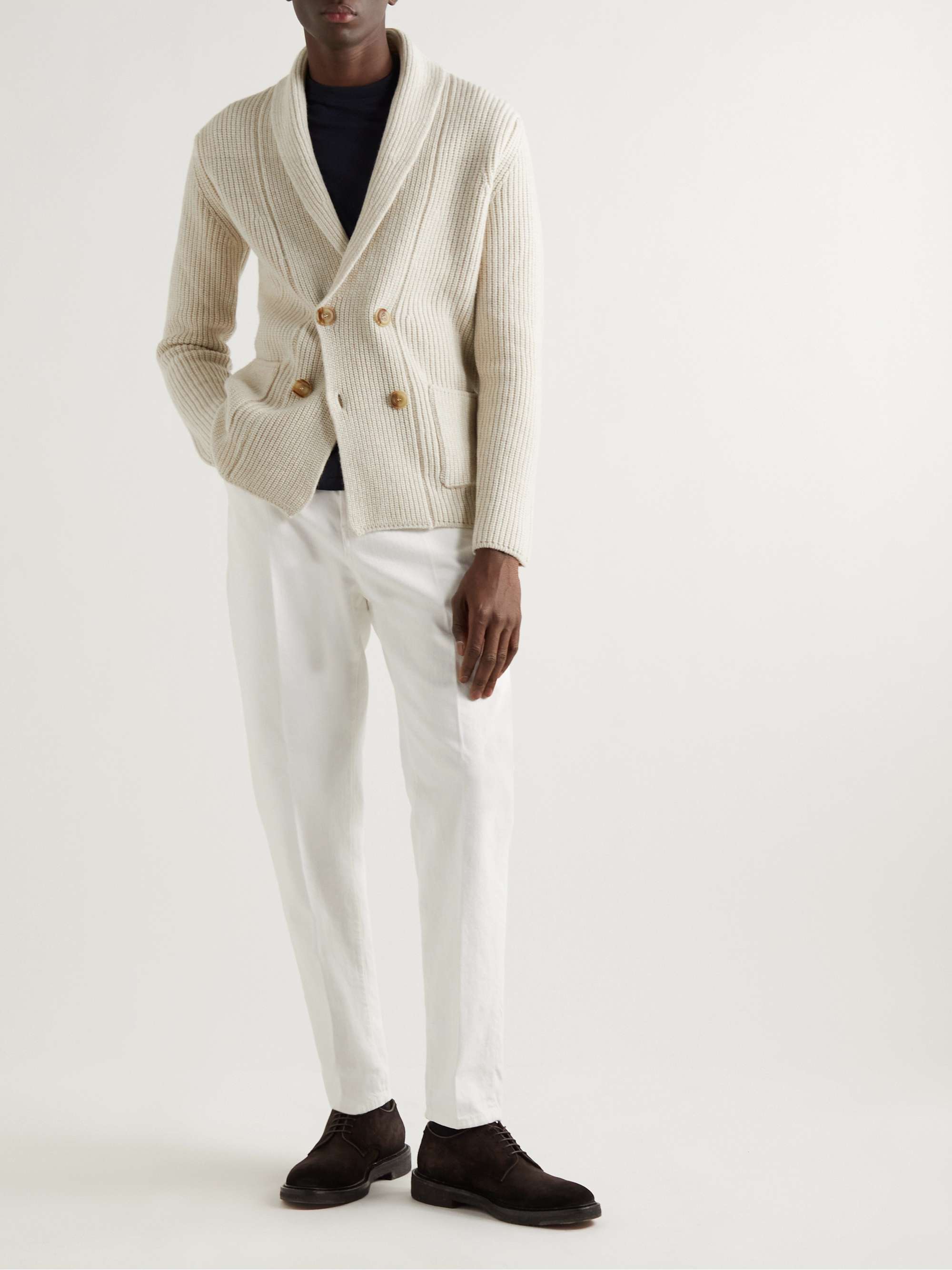 THOM SWEENEY Slim-Fit Shawl-Collar Double-Breasted Merino Wool and Cashmere-Blend Cardigan