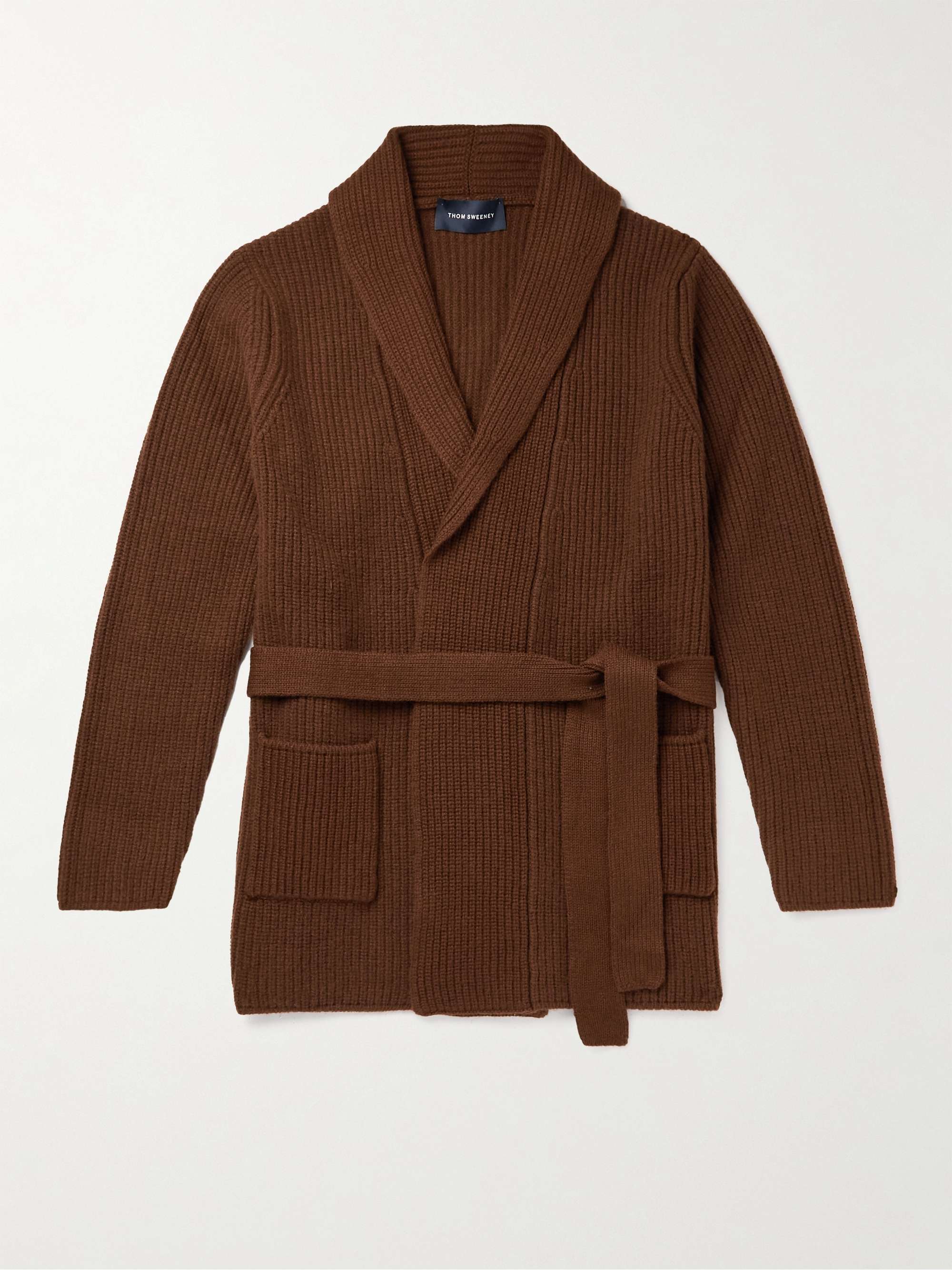THOM SWEENEY Belted Ribbed Merino Wool and Cashmere-Blend Cardigan