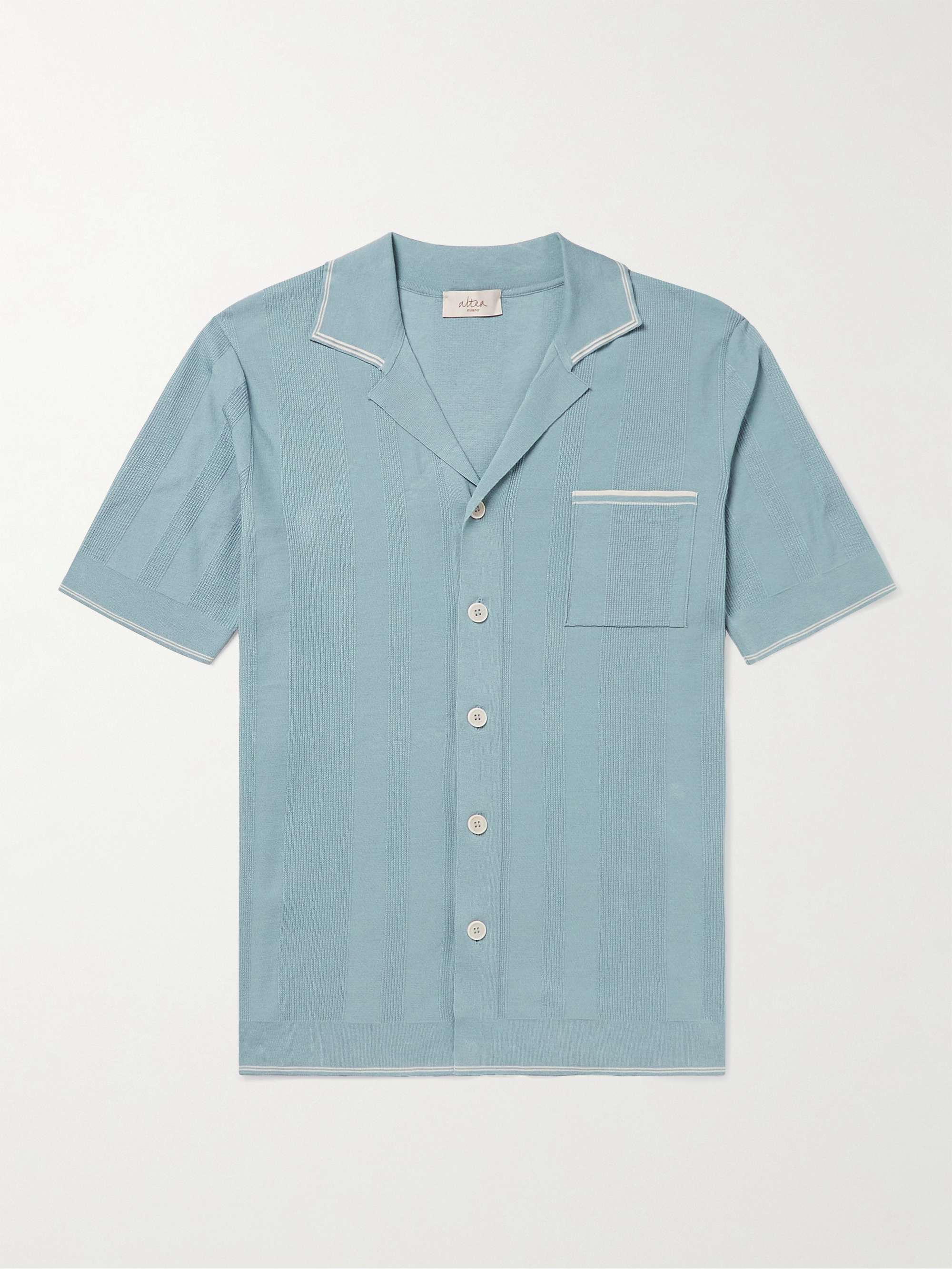 ALTEA Flat Coast Slim-Fit Camp-Collar Ribbed Cotton Shirt