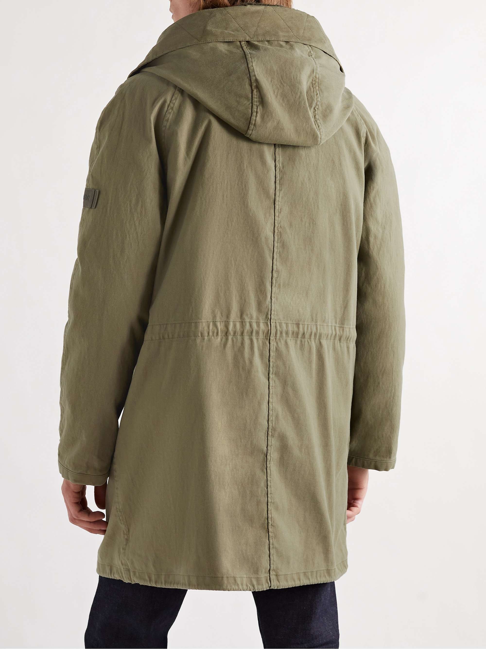 YVES SALOMON Cotton-Twill Parka with Detachable Shearling and Shell Hooded Down Liner