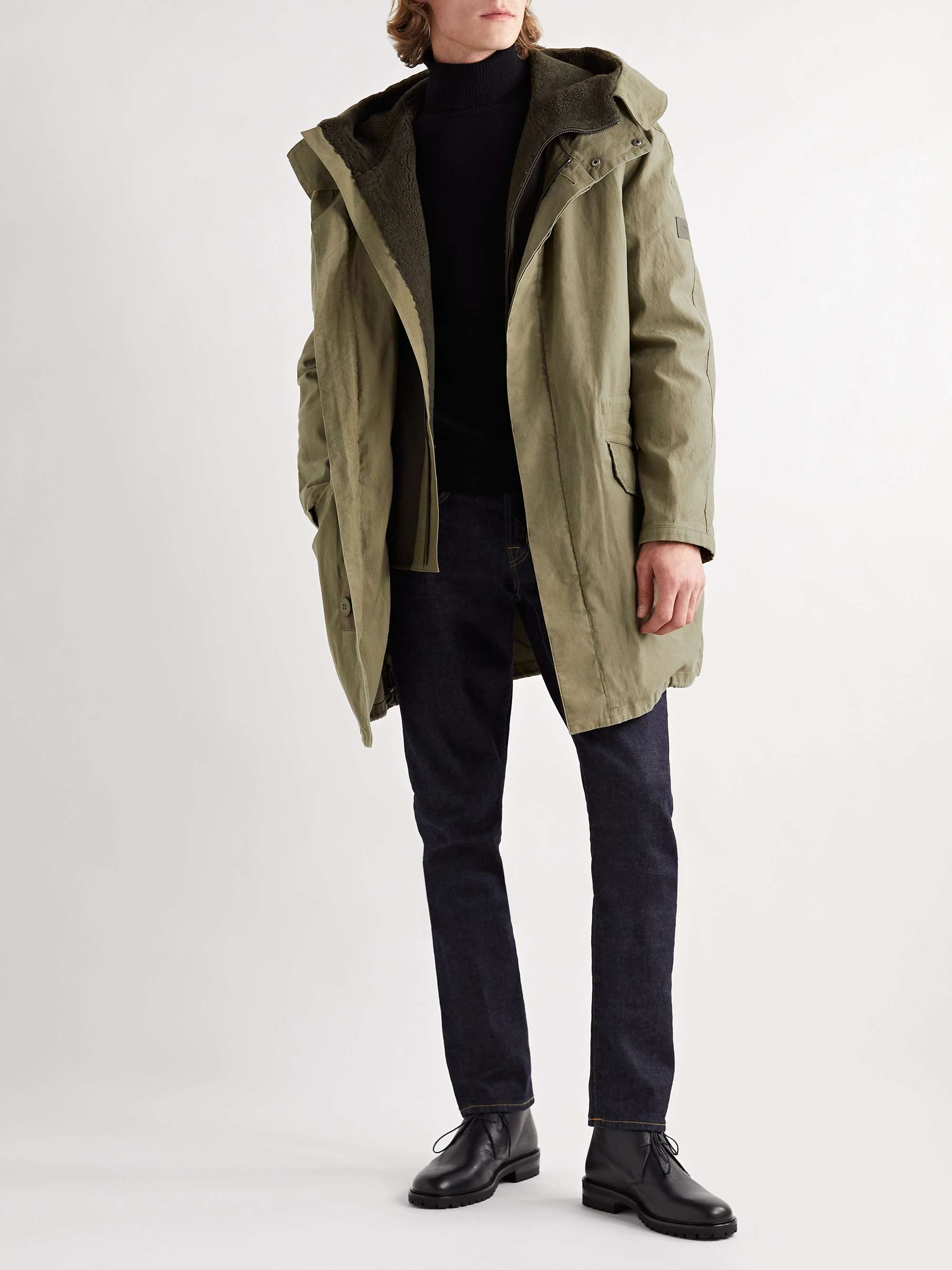 YVES SALOMON Cotton-Twill Parka with Detachable Shearling and Shell Hooded Down Liner