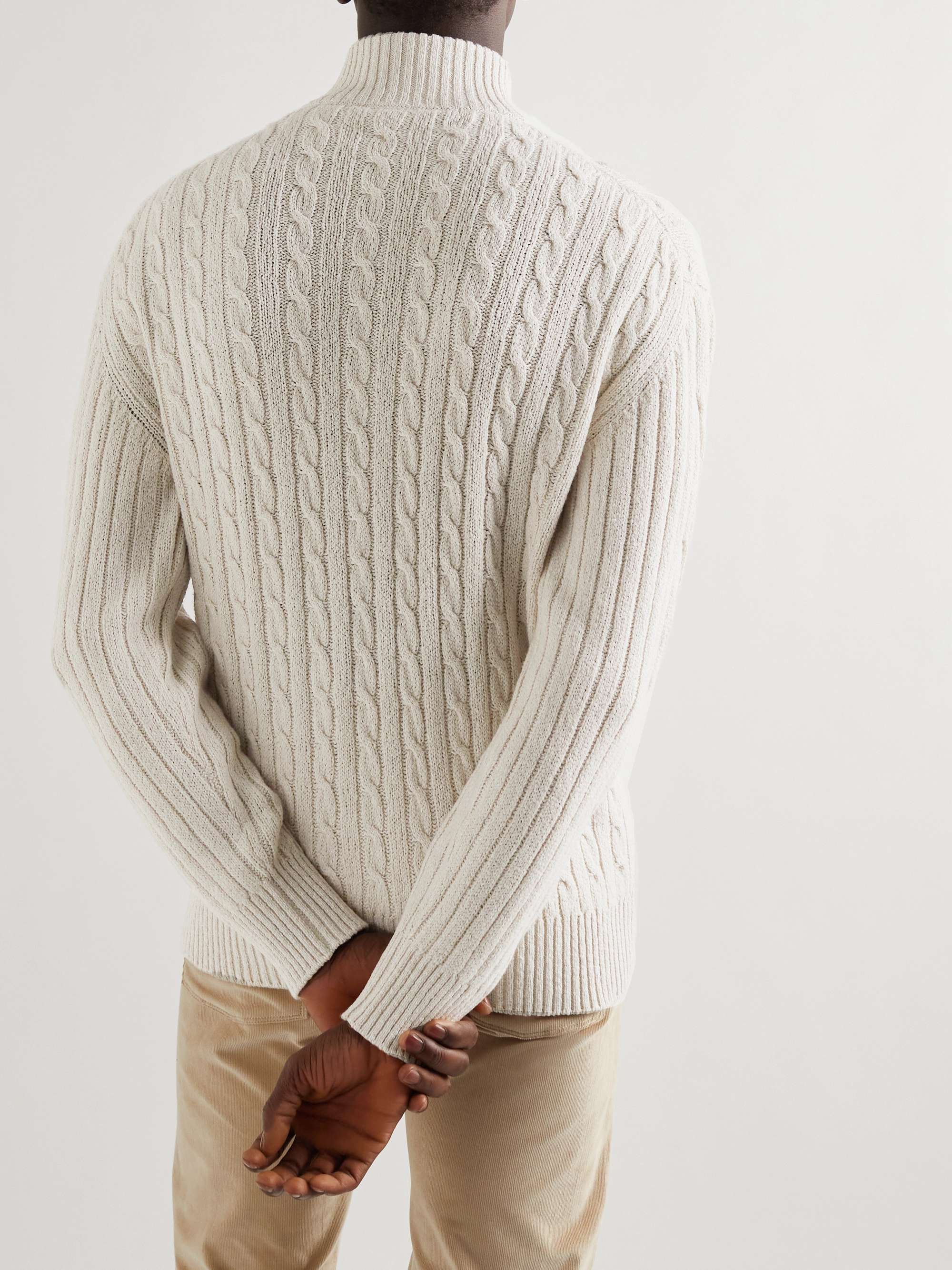 LORO PIANA Cable-Knit Baby Cashmere and Linen-Blend Half-Zip Sweater