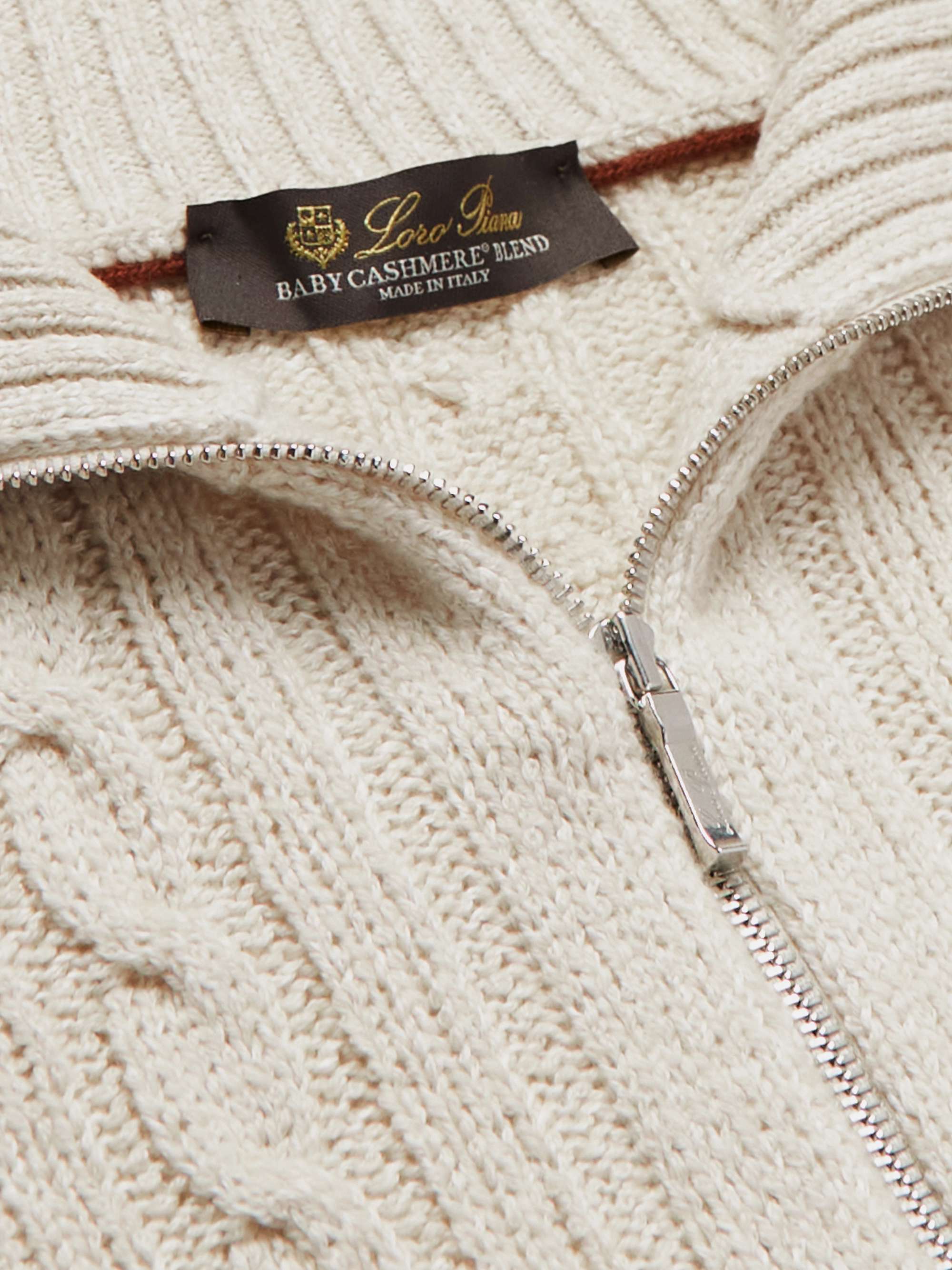 LORO PIANA Cable-Knit Baby Cashmere and Linen-Blend Half-Zip Sweater