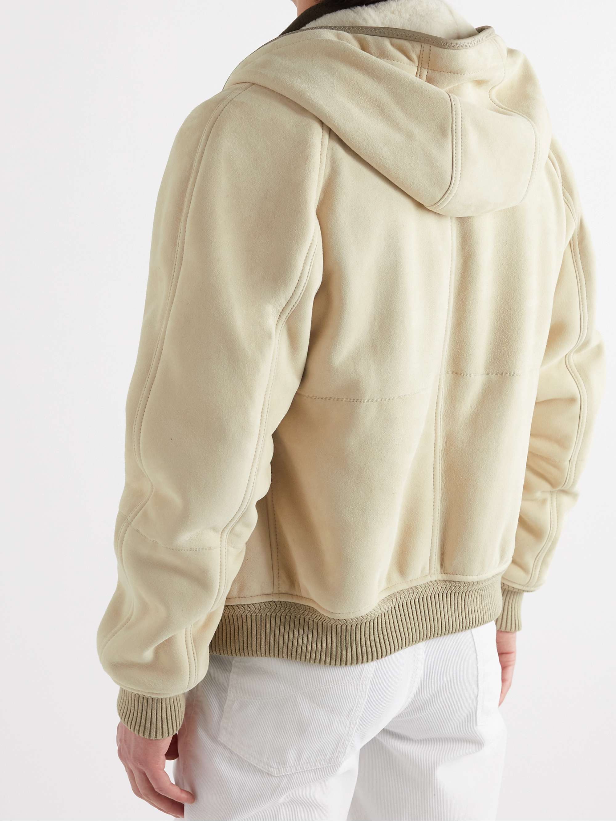 TOM FORD Leather-Trimmed Shearling Hooded Bomber Jacket