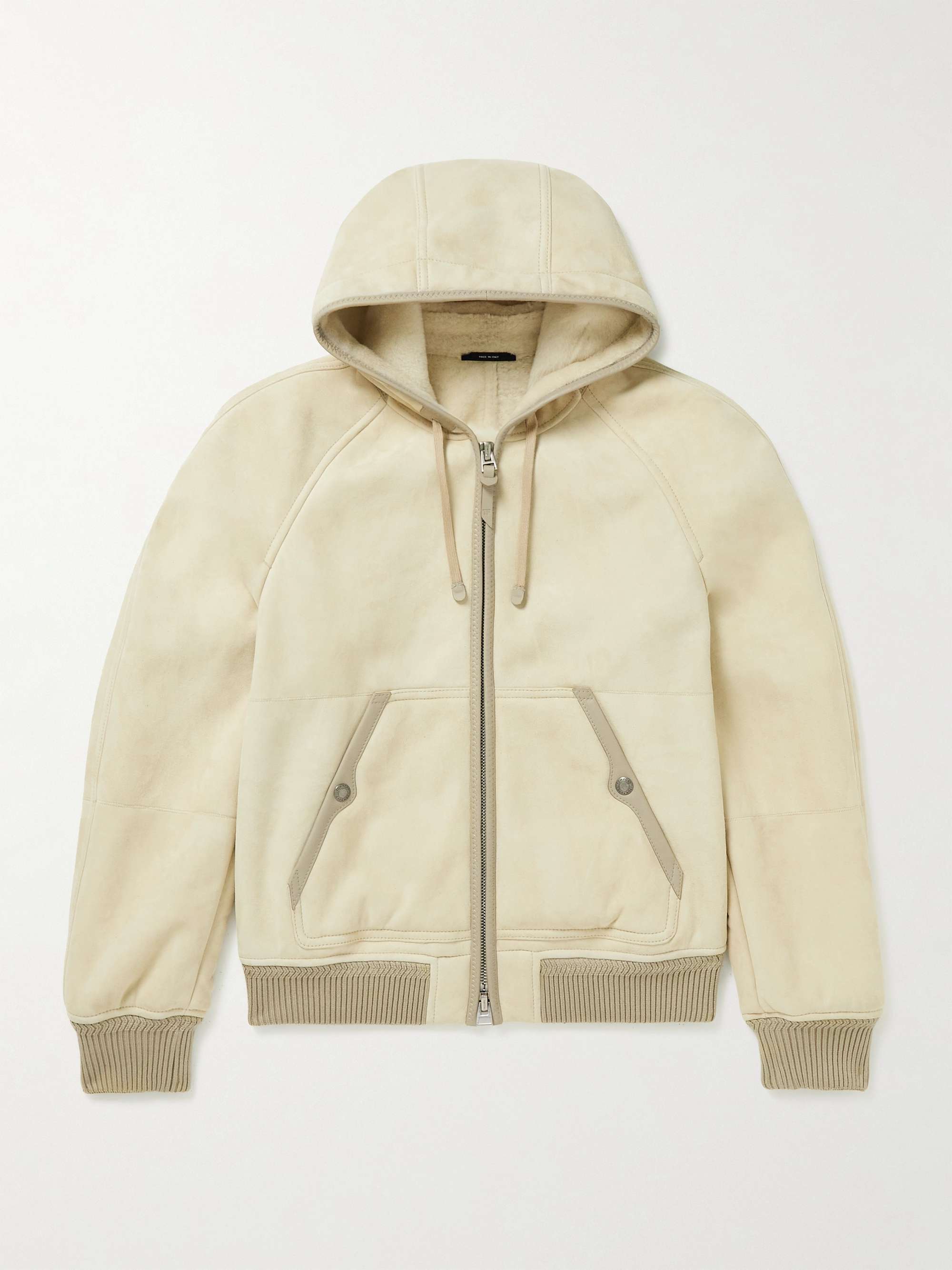 TOM FORD Leather-Trimmed Shearling Hooded Bomber Jacket