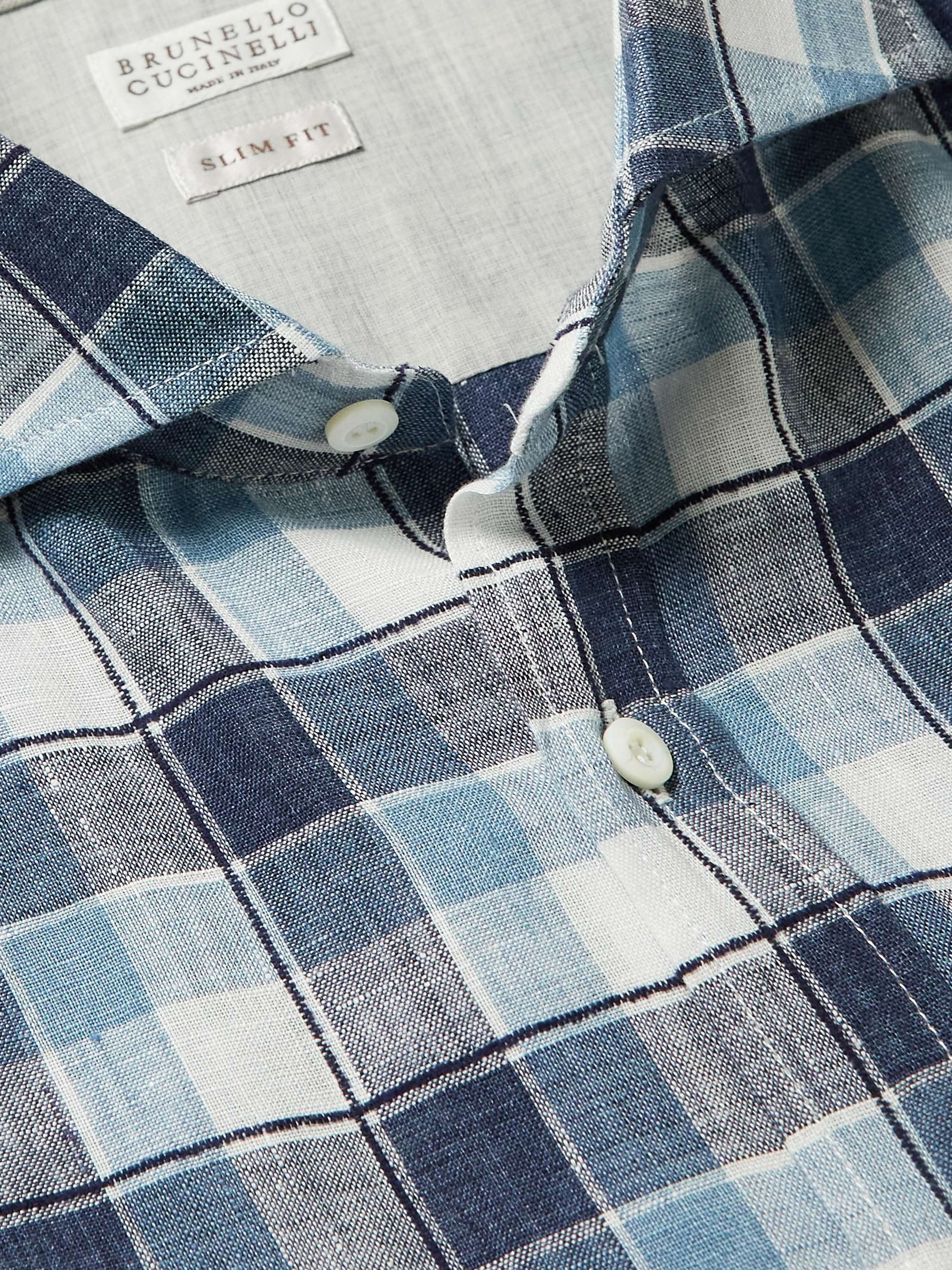 BRUNELLO CUCINELLI Slim-Fit Checked Linen and Cotton-Blend Shirt