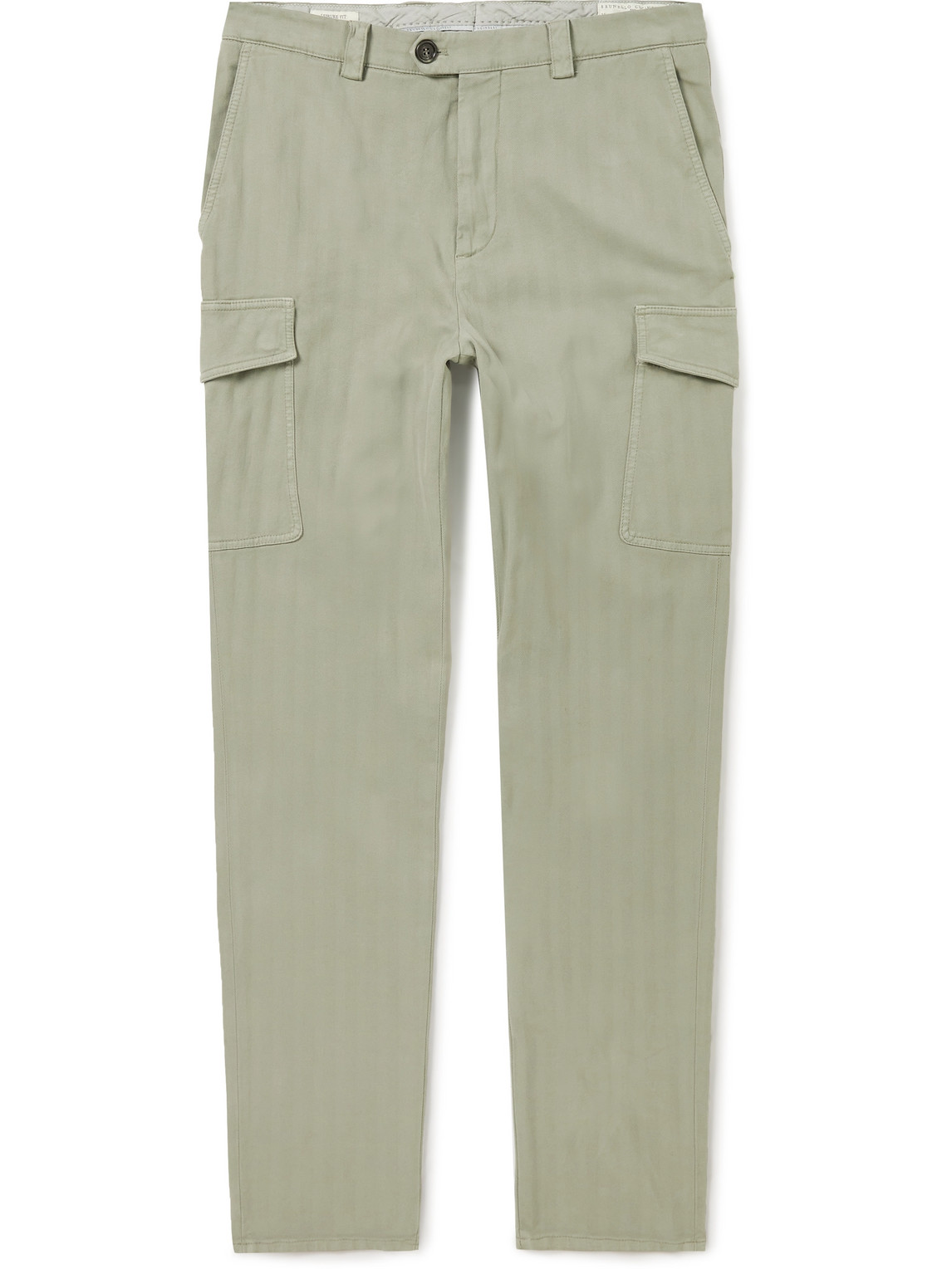 Brunello Cucinelli Slim-Fit Garment-Dyed Herringbone Cotton-Blend Cargo Trousers