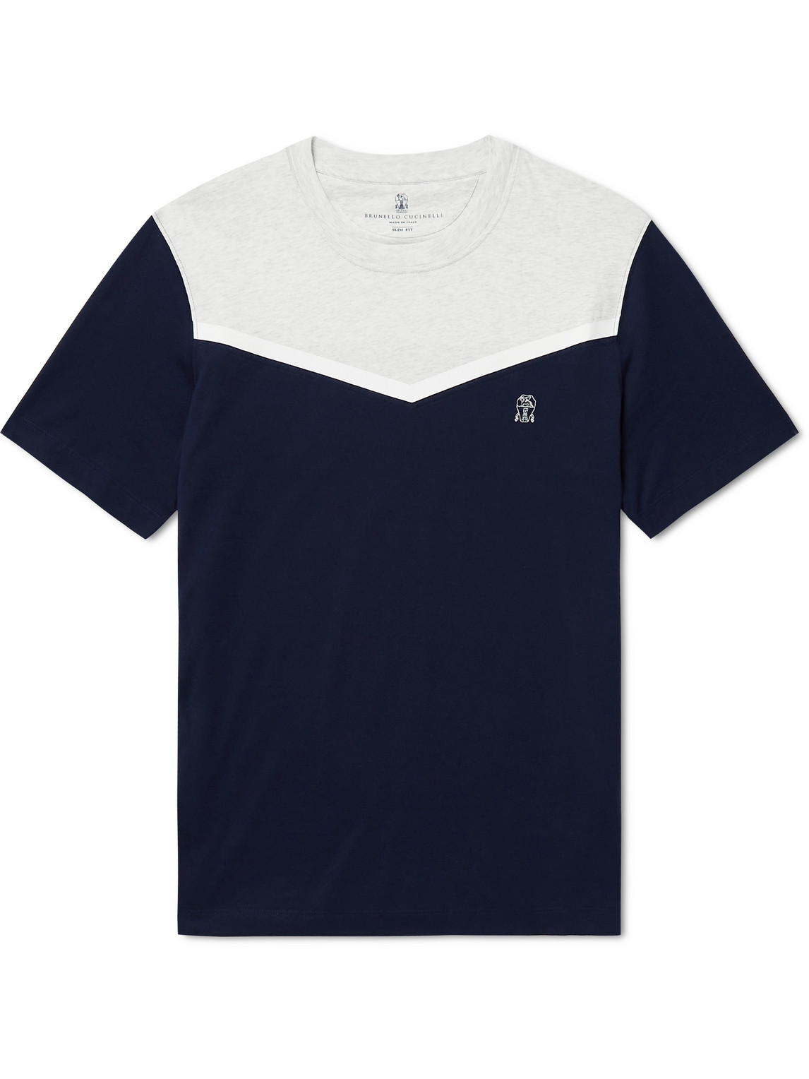 Logo-Embroidered Panelled Cotton-Jersey T-Shirt