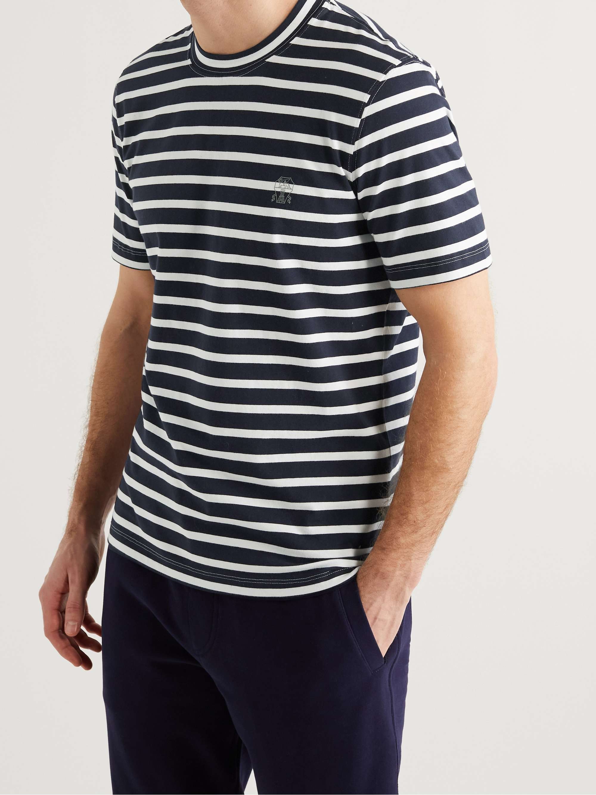 Slim-Fit Logo-Print Striped Cotton-Jersey T-Shirt