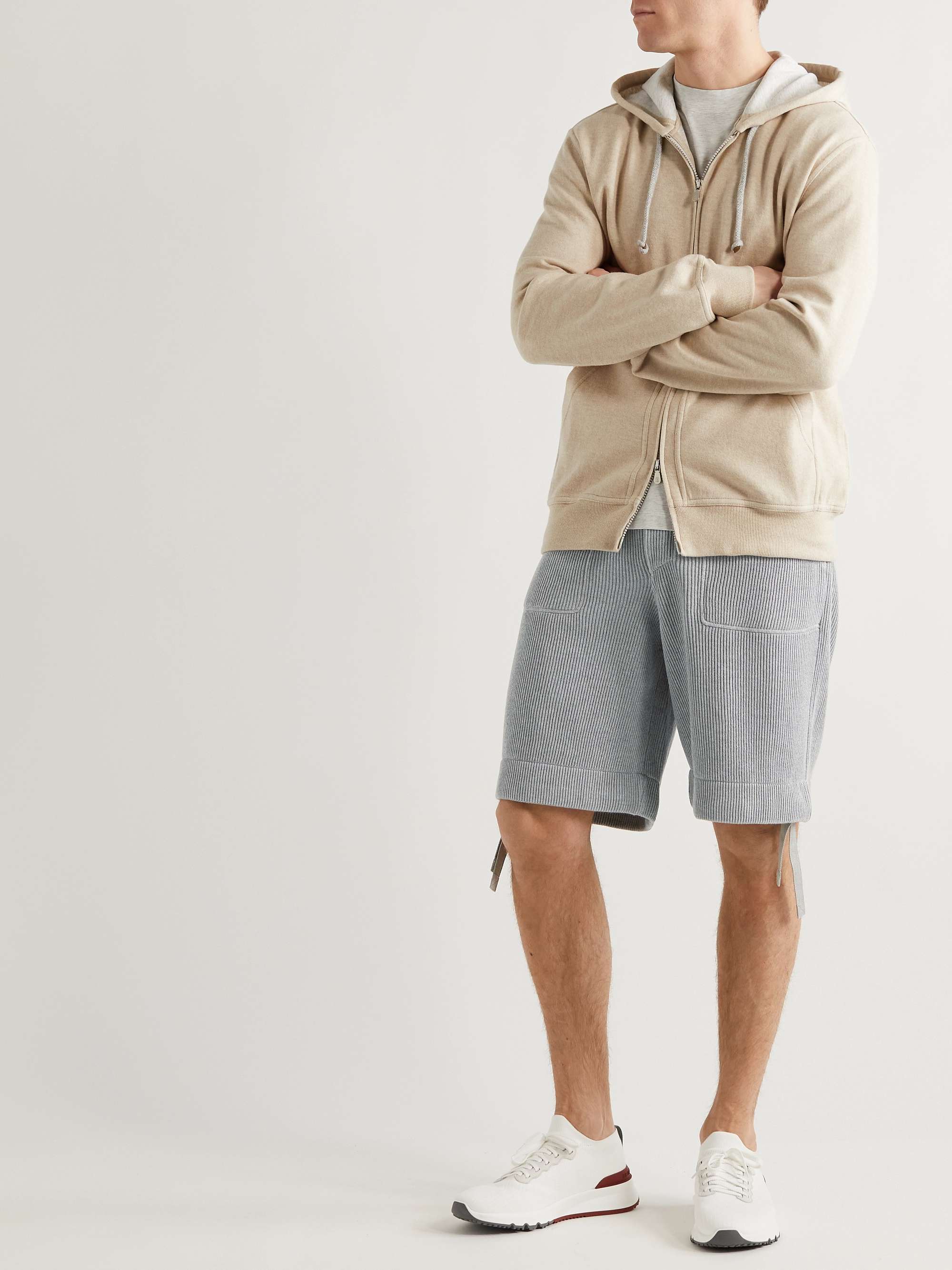 BRUNELLO CUCINELLI Straight-Leg Ribbed Cotton-Jersey Drawstring Shorts