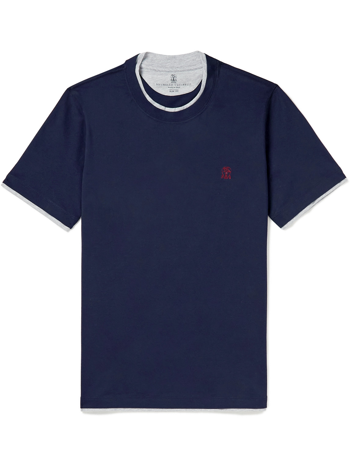 Slim-Fit Logo-Embroidered Layered Cotton-Jersey T-Shirt