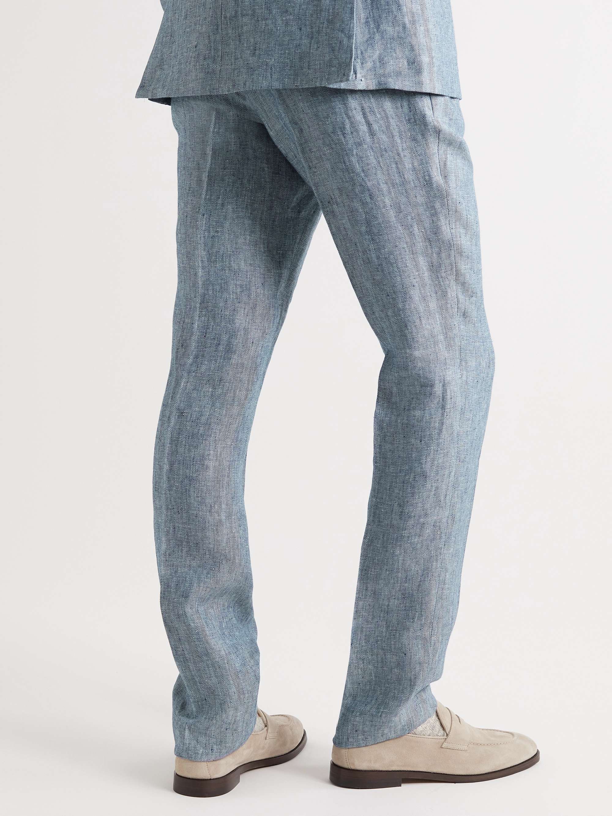 BRUNELLO CUCINELLI Straight-Leg Pleated Herringbone Hemp and Linen-Blend Suit Trousers