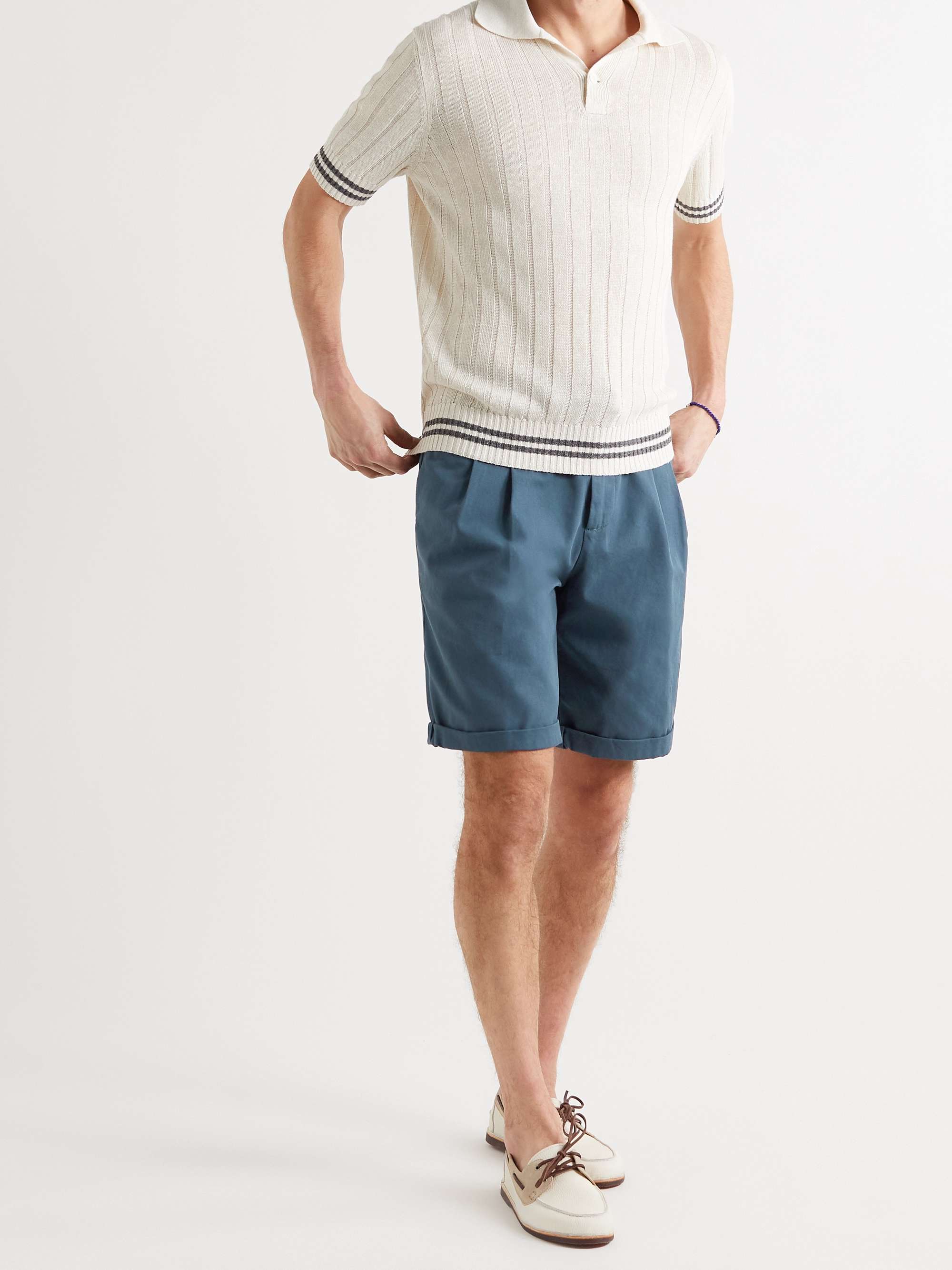 Paul Smith Straight-leg Cotton And Linen-blend Shorts in Blue for Men Mens Clothing Shorts Casual shorts 