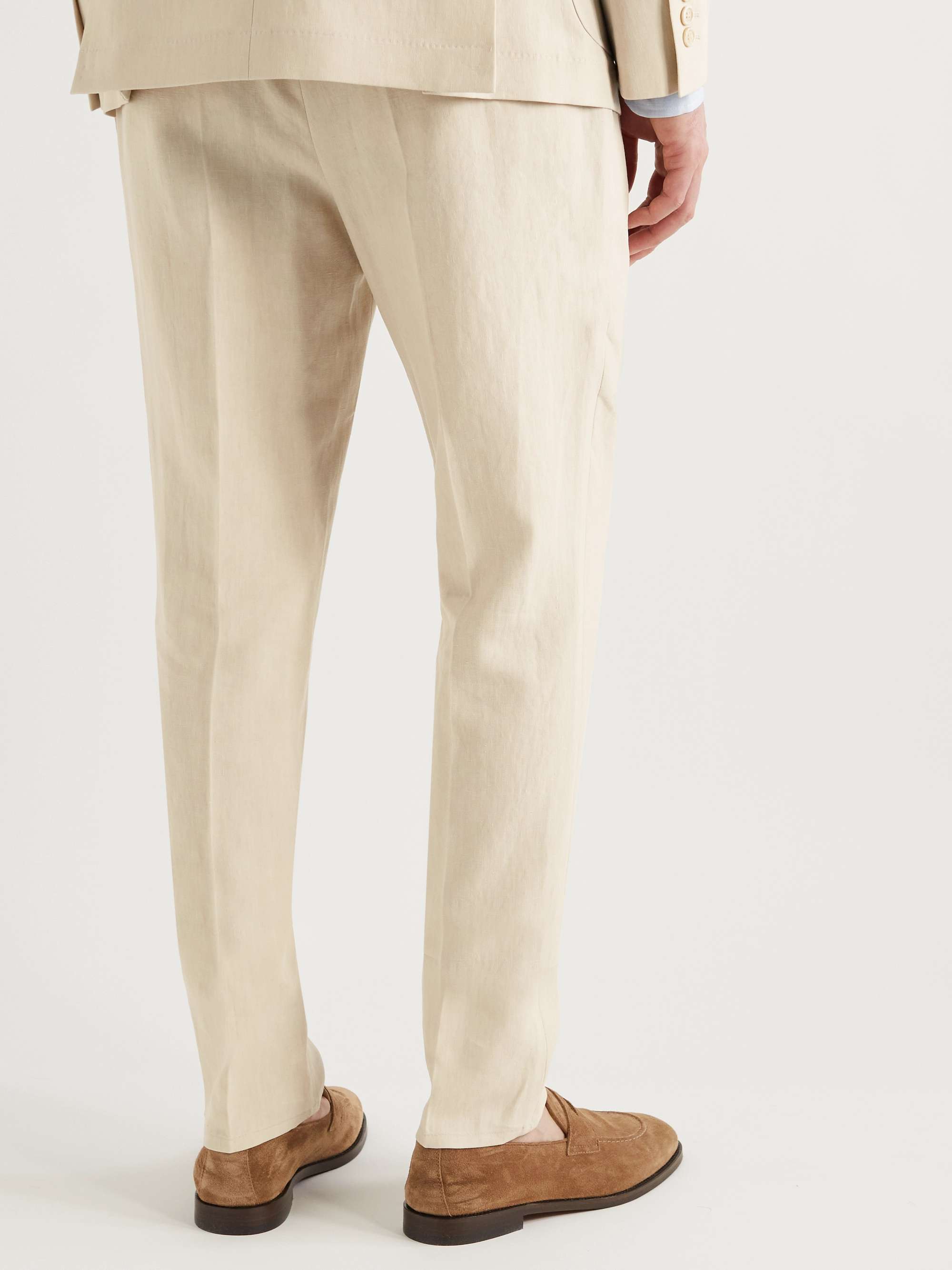 BRUNELLO CUCINELLI Straight-Leg Pleated Linen Drawstring Suit Trousers