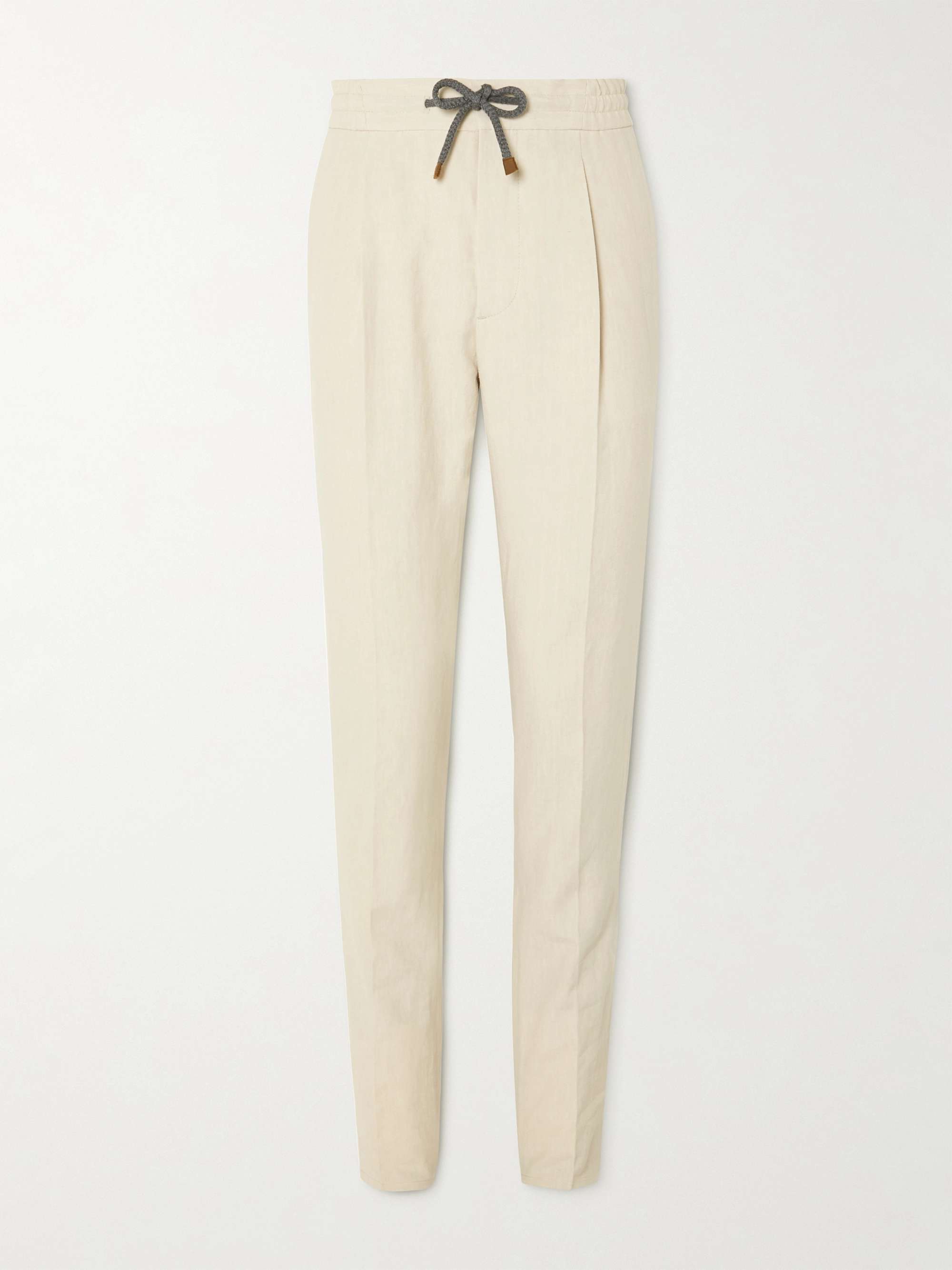 BRUNELLO CUCINELLI Straight-Leg Pleated Linen Drawstring Suit Trousers