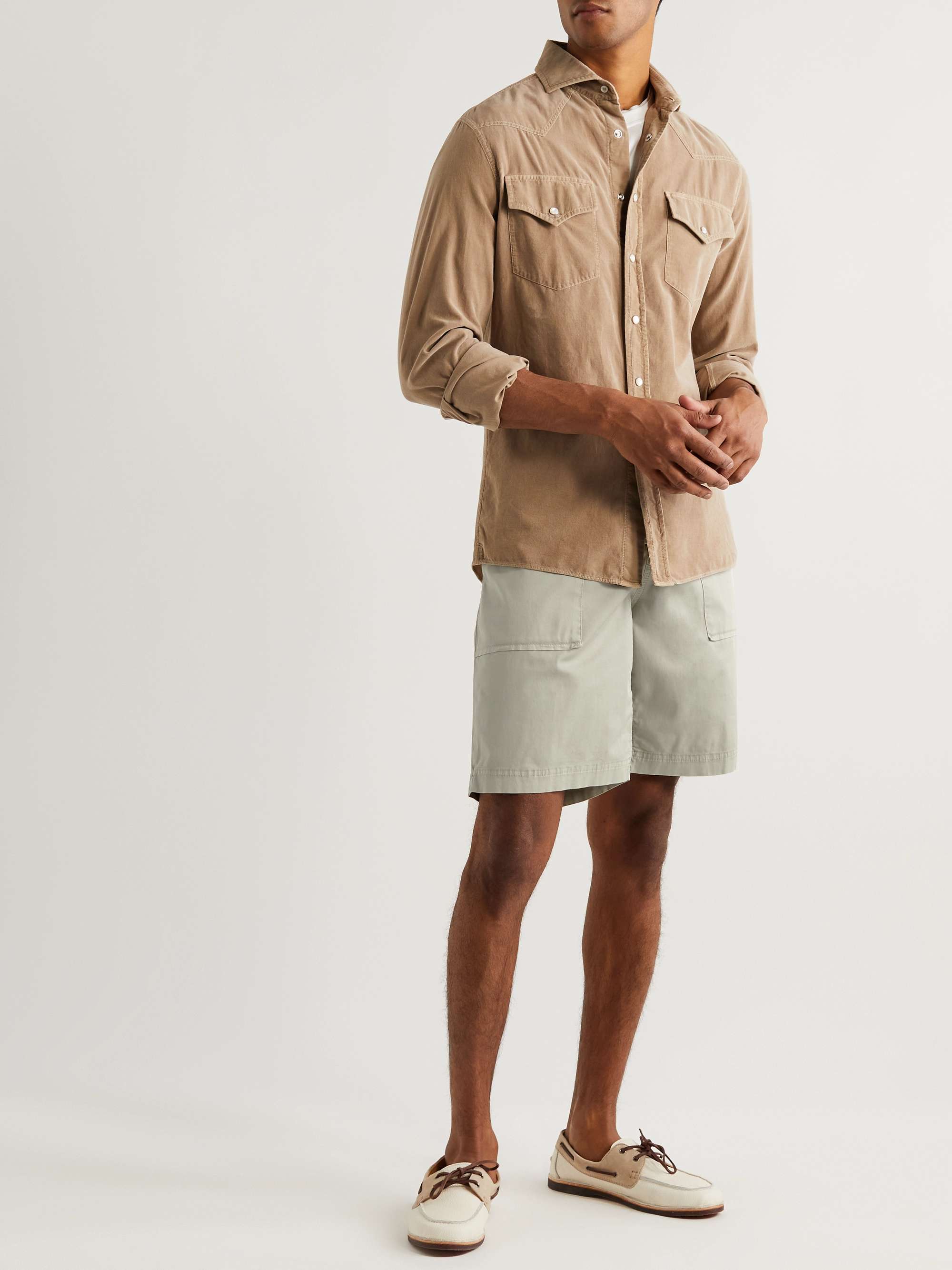 BRUNELLO CUCINELLI Wide-Leg Cotton-Blend Gabardine Bermuda Shorts
