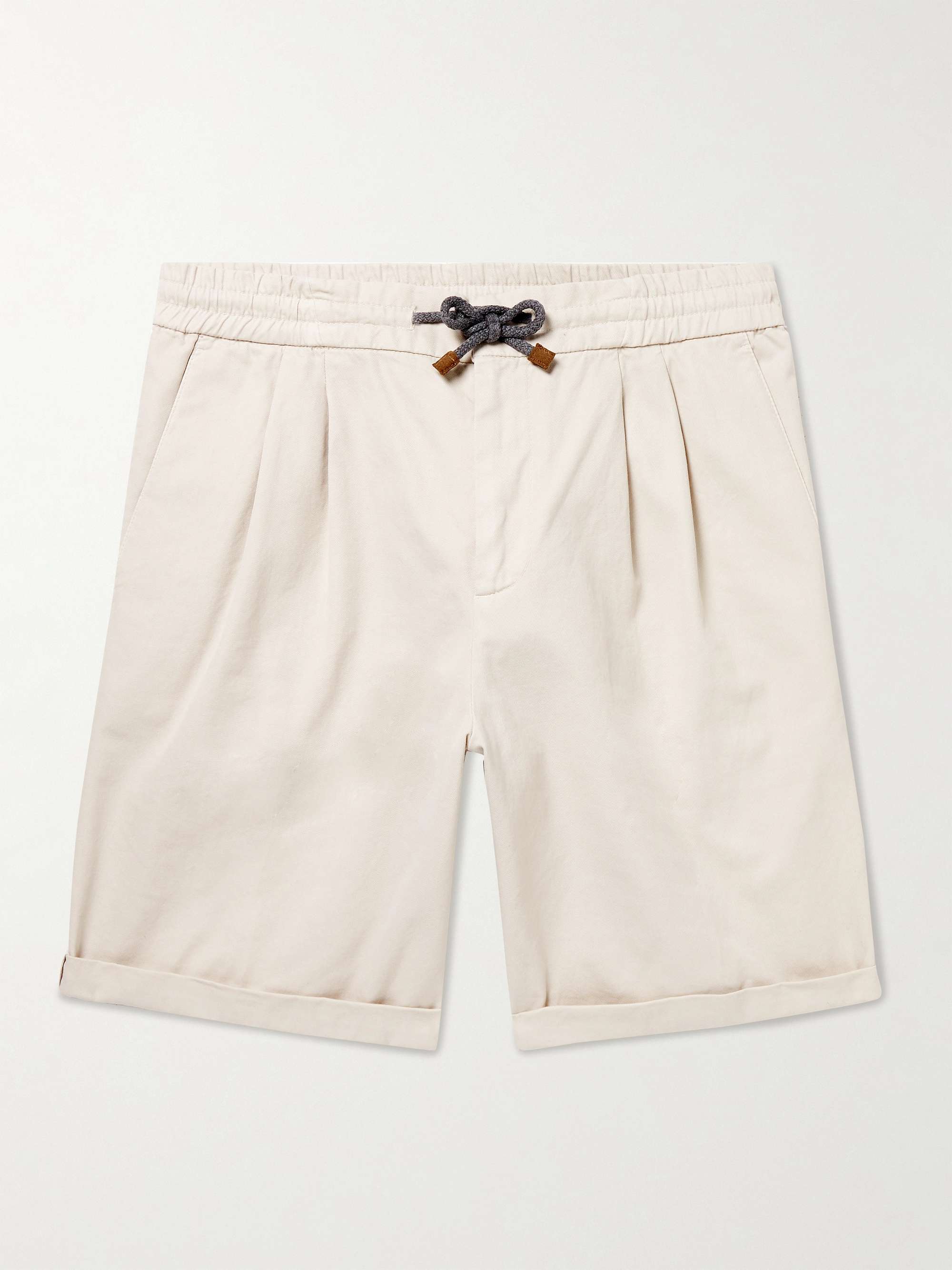 BRUNELLO CUCINELLI Straight-Leg Pleated Cotton-Twill Drawstring Shorts