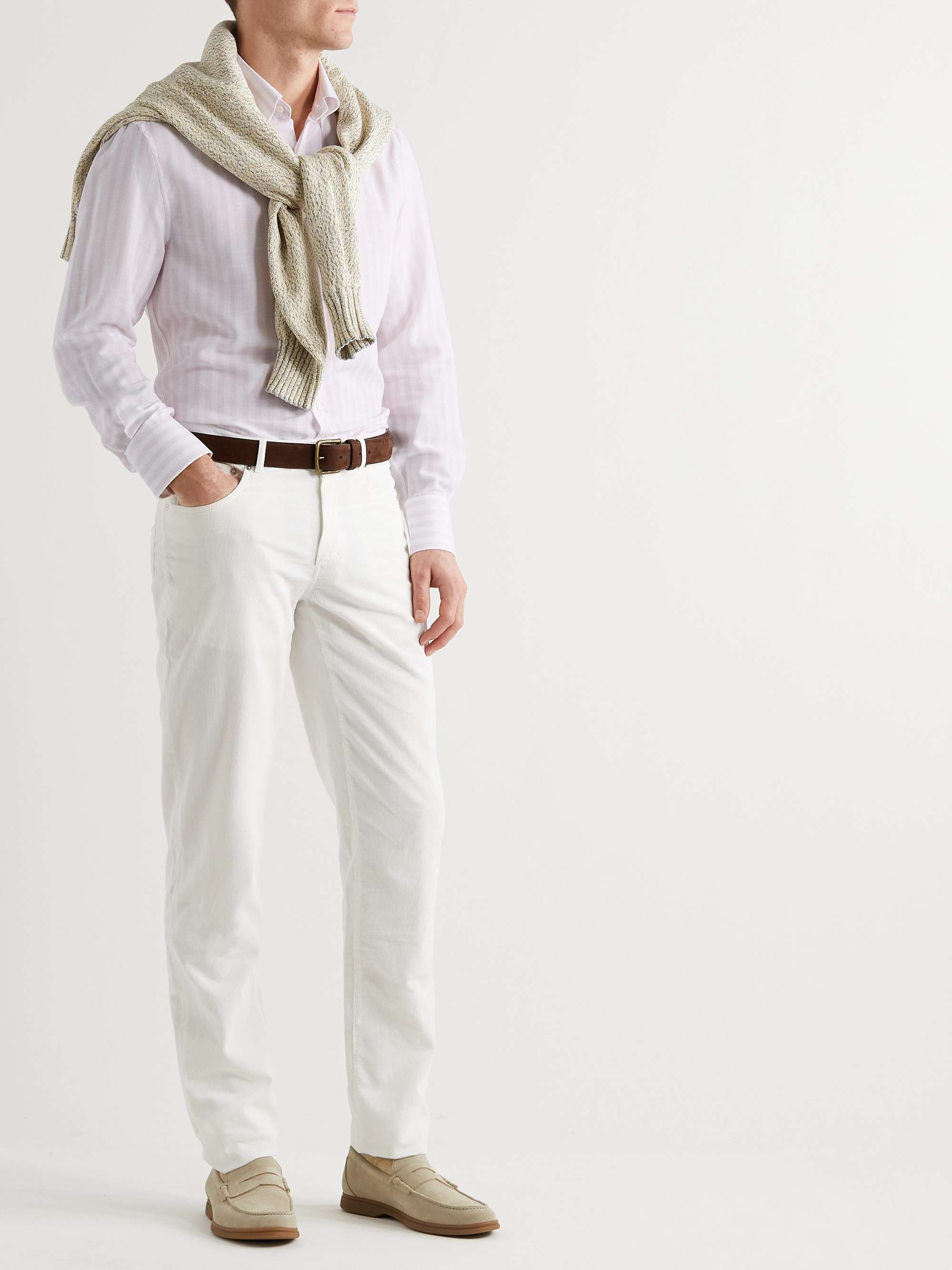 BRUNELLO CUCINELLI Slim-Fit Button-Down Collar Striped Cotton-Voile Shirt