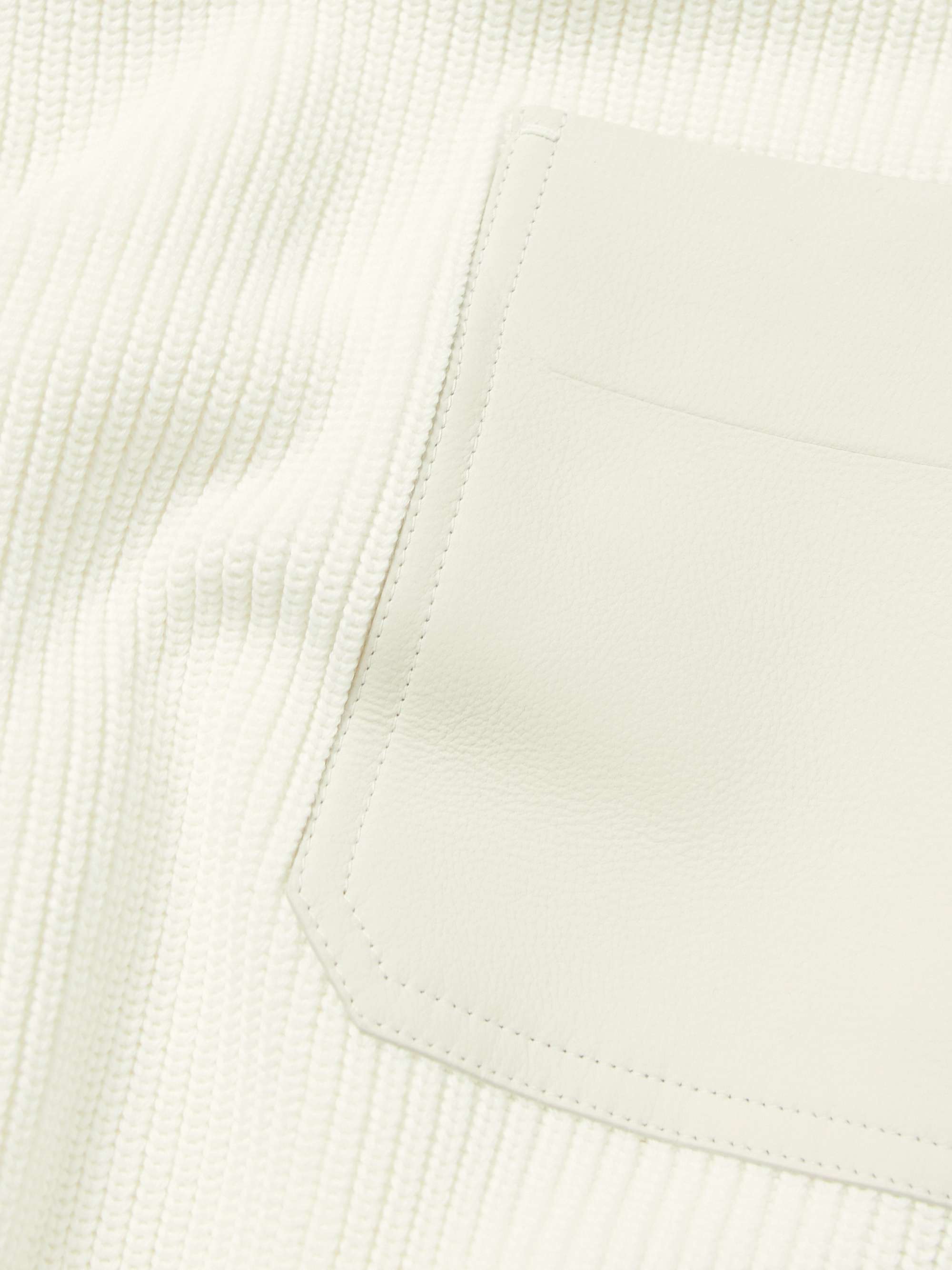 ZEGNA Leather-Trimmed Ribbed Cotton and Silk-Blend Sweatshirt