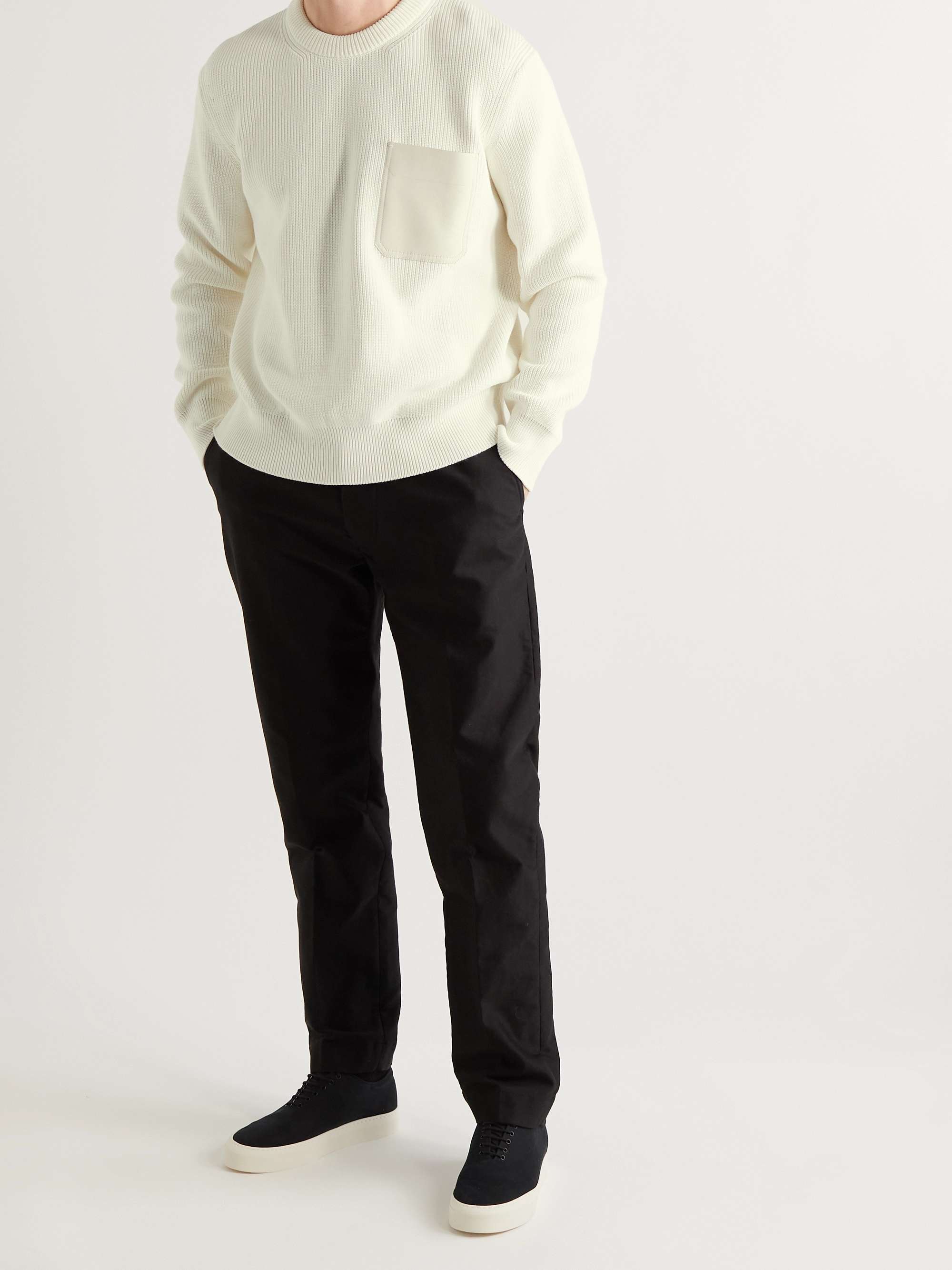 ZEGNA Leather-Trimmed Ribbed Cotton and Silk-Blend Sweatshirt