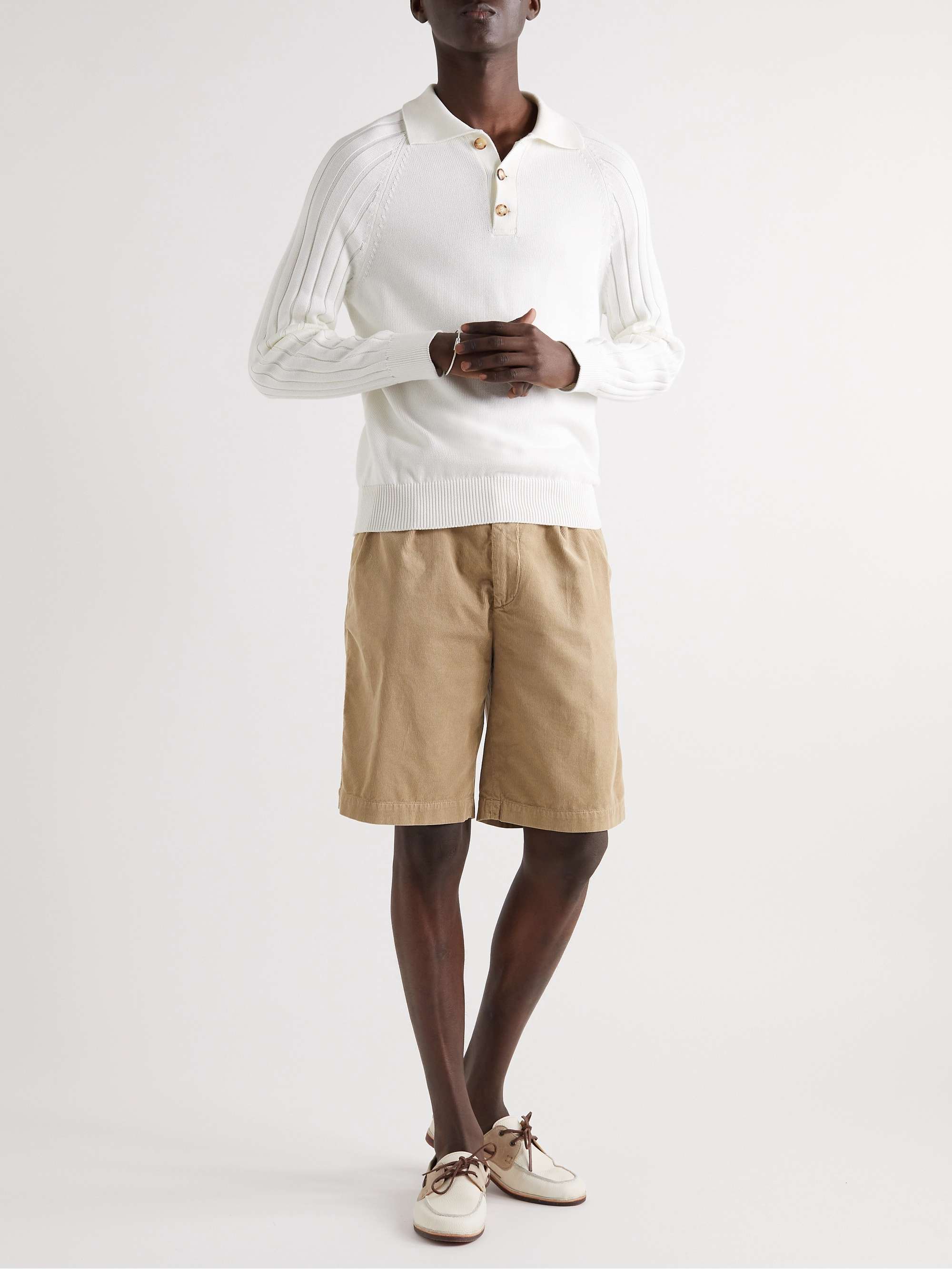 BRUNELLO CUCINELLI Wide-Leg Pleated Cotton-Corduroy Bermuda Shorts