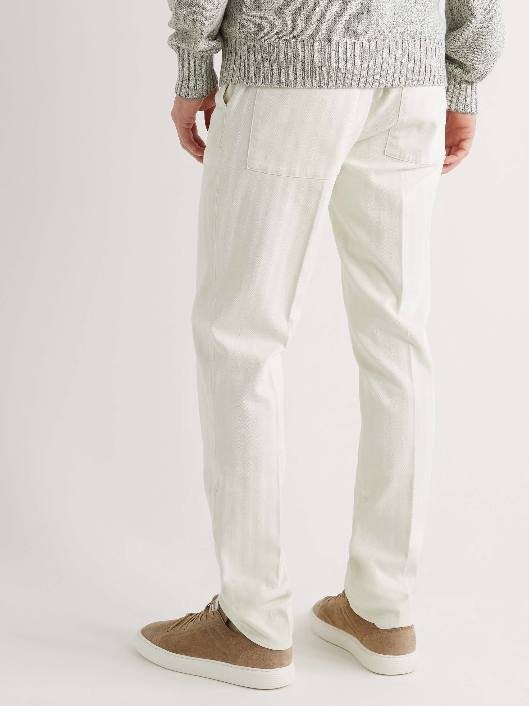 BRUNELLO CUCINELLI Straight-Leg Herringbone Cotton-Blend Trousers
