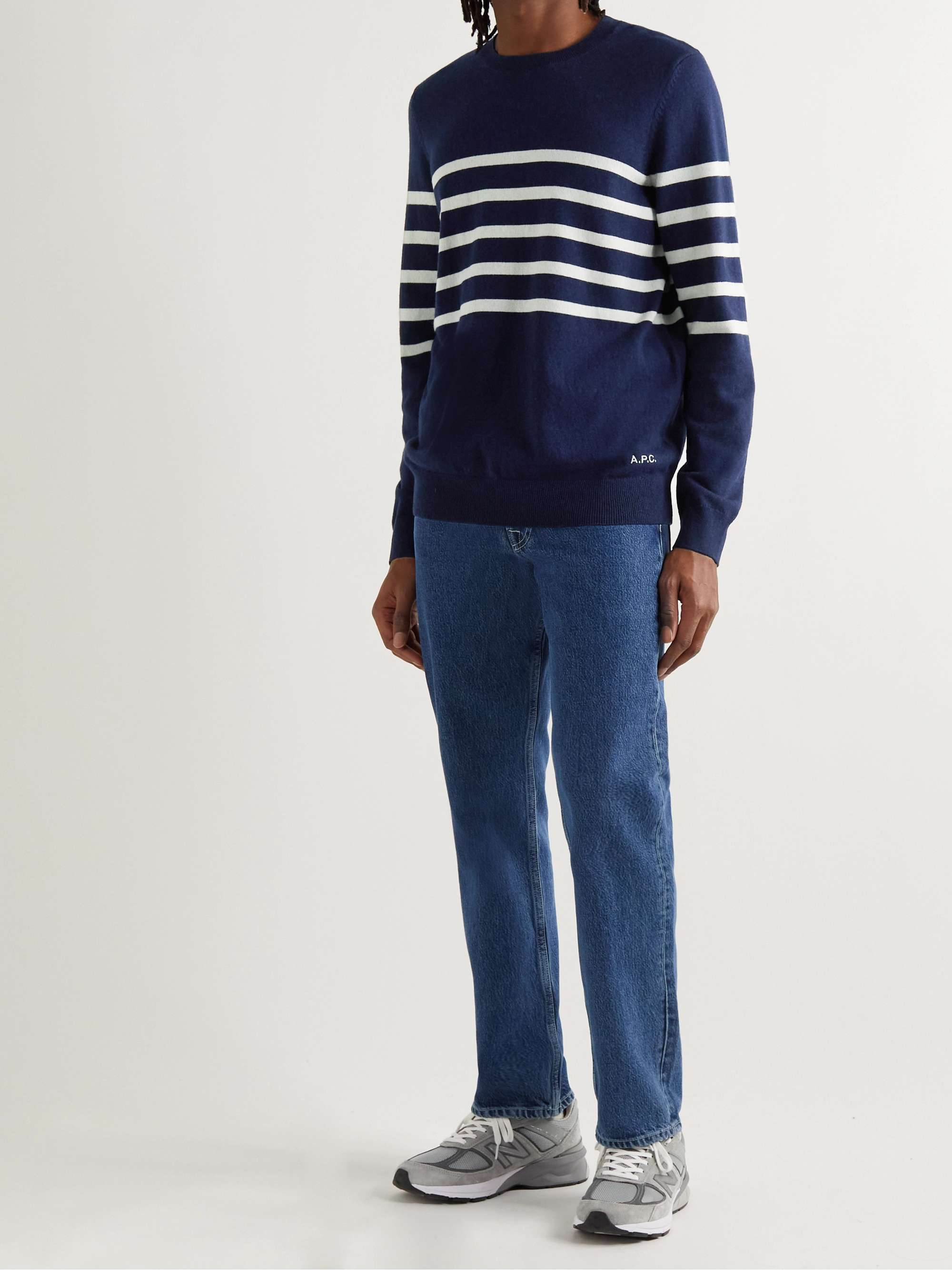 A.P.C. Maceo Logo-Embroidered Striped Cashmere and Cotton-Blend Sweater