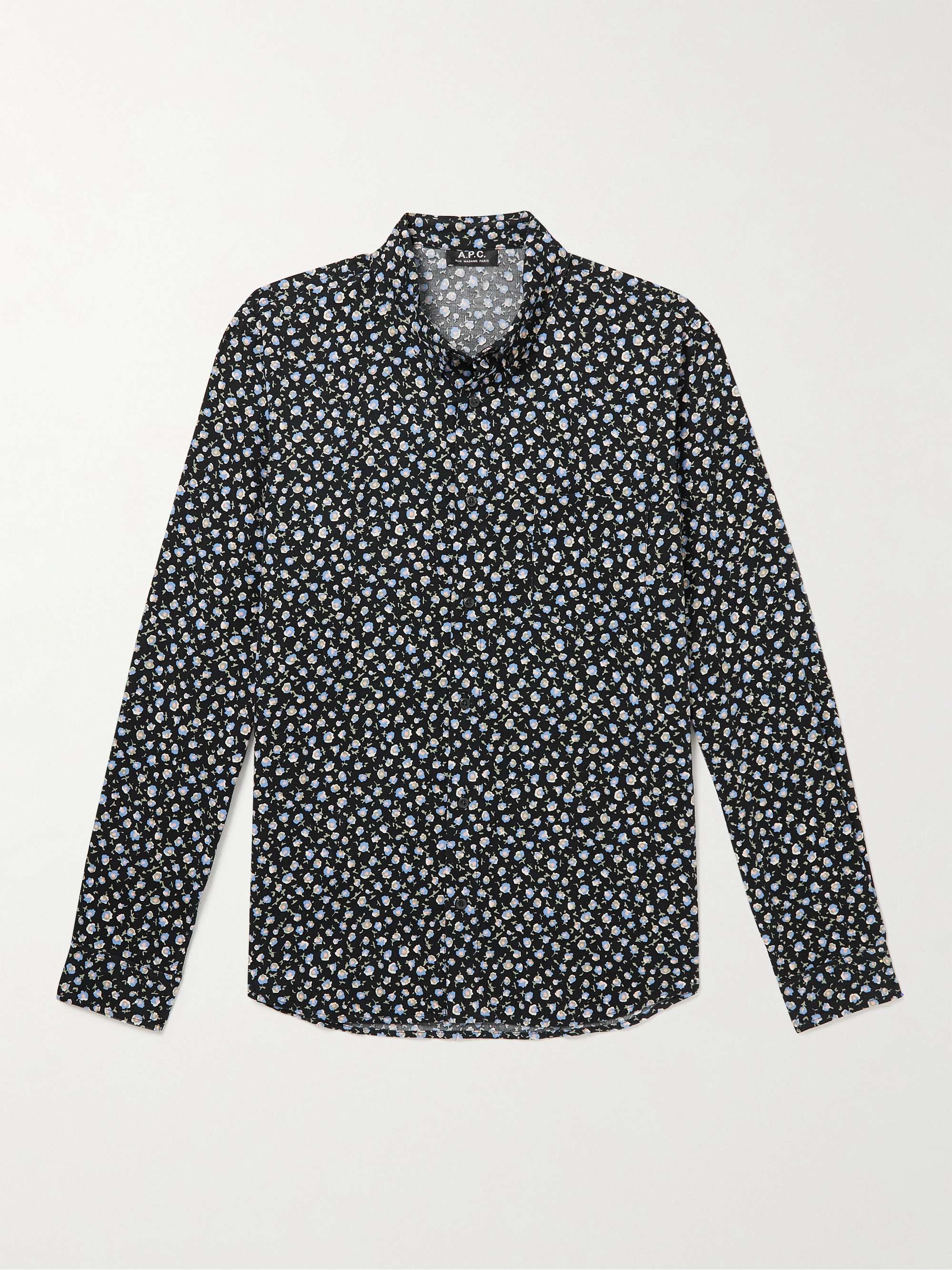A.P.C. Paul Slim-Fit Button-Down Collar Floral-Print Cotton-Corduroy Shirt