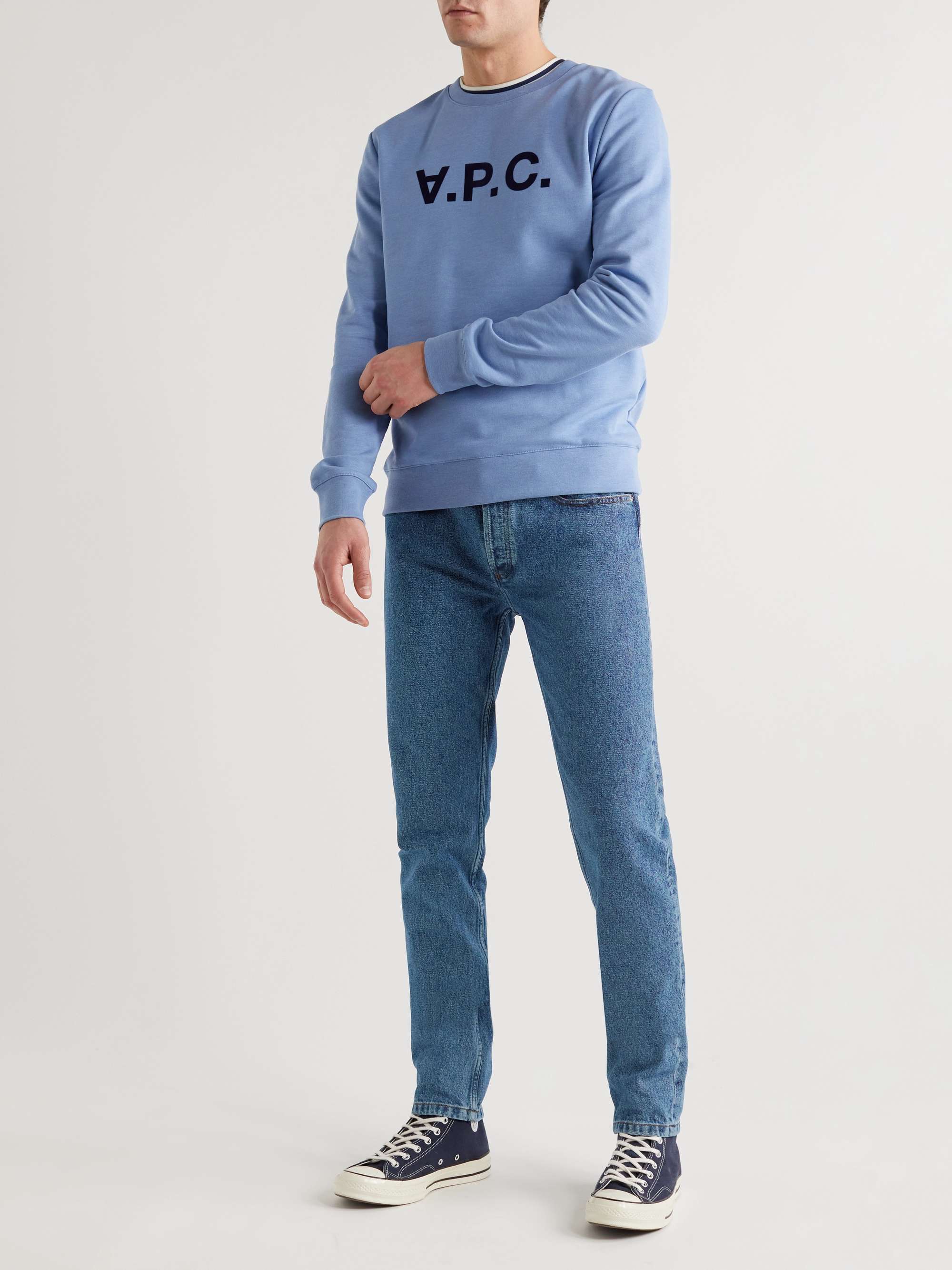 Blue VPC Logo-Flocked Cotton-Jersey Sweatshirt | A.P.C. | MR PORTER